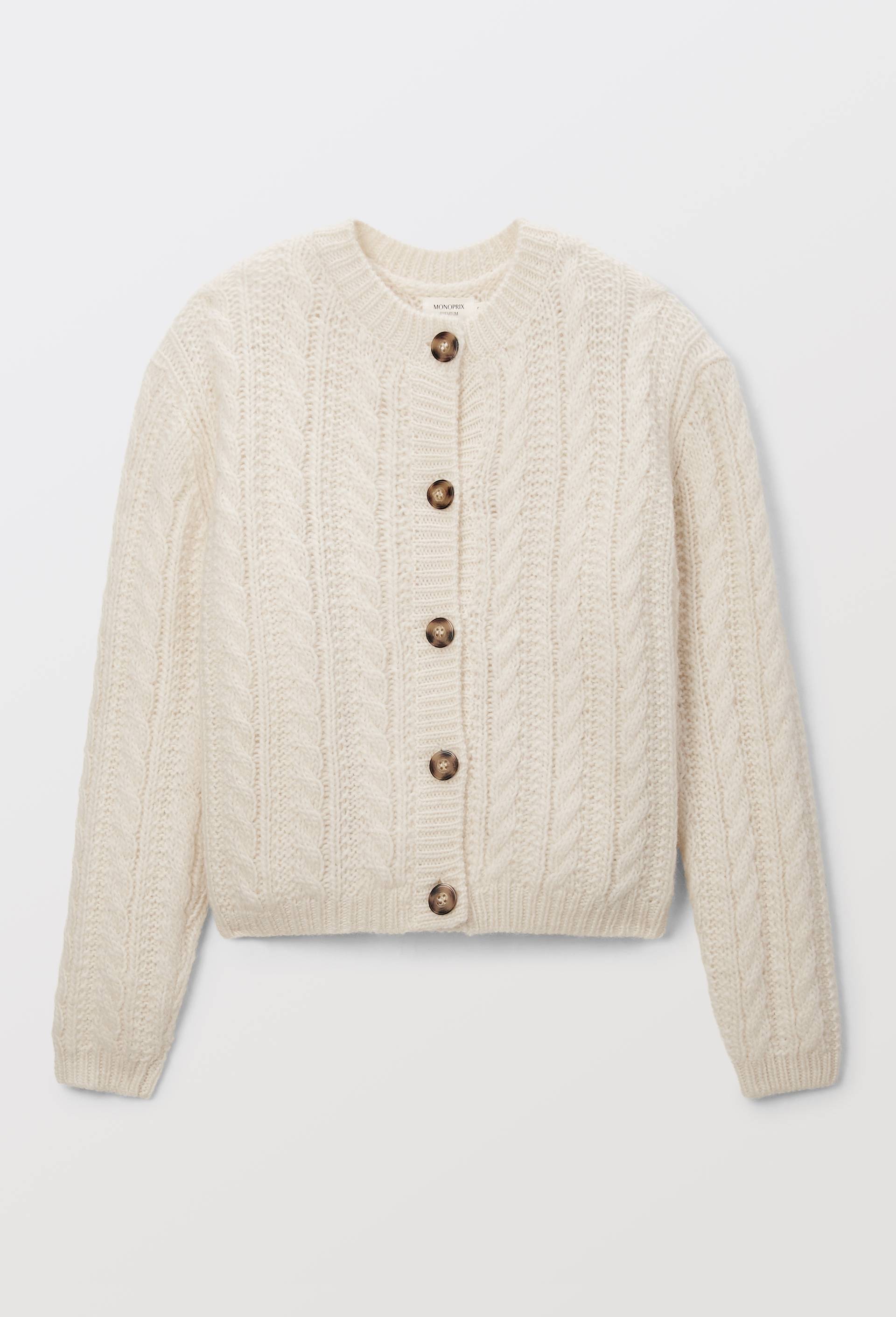 Cardigan avec torsades en laine, Ecru, large image number 2.0