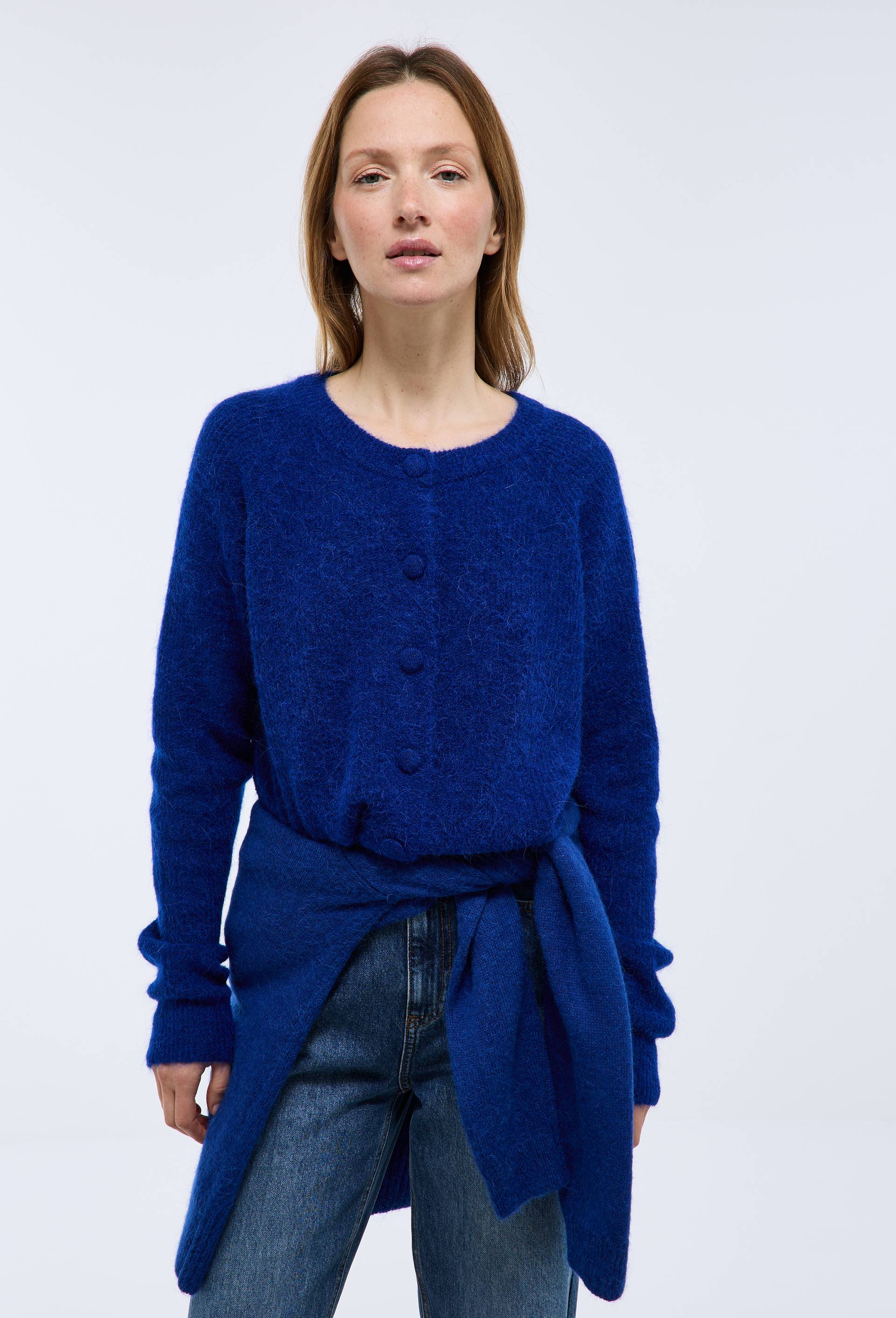 Cardigan en c&ocirc;te perl&eacute;e contenant de l'alpaga, Bleu, large image number 1