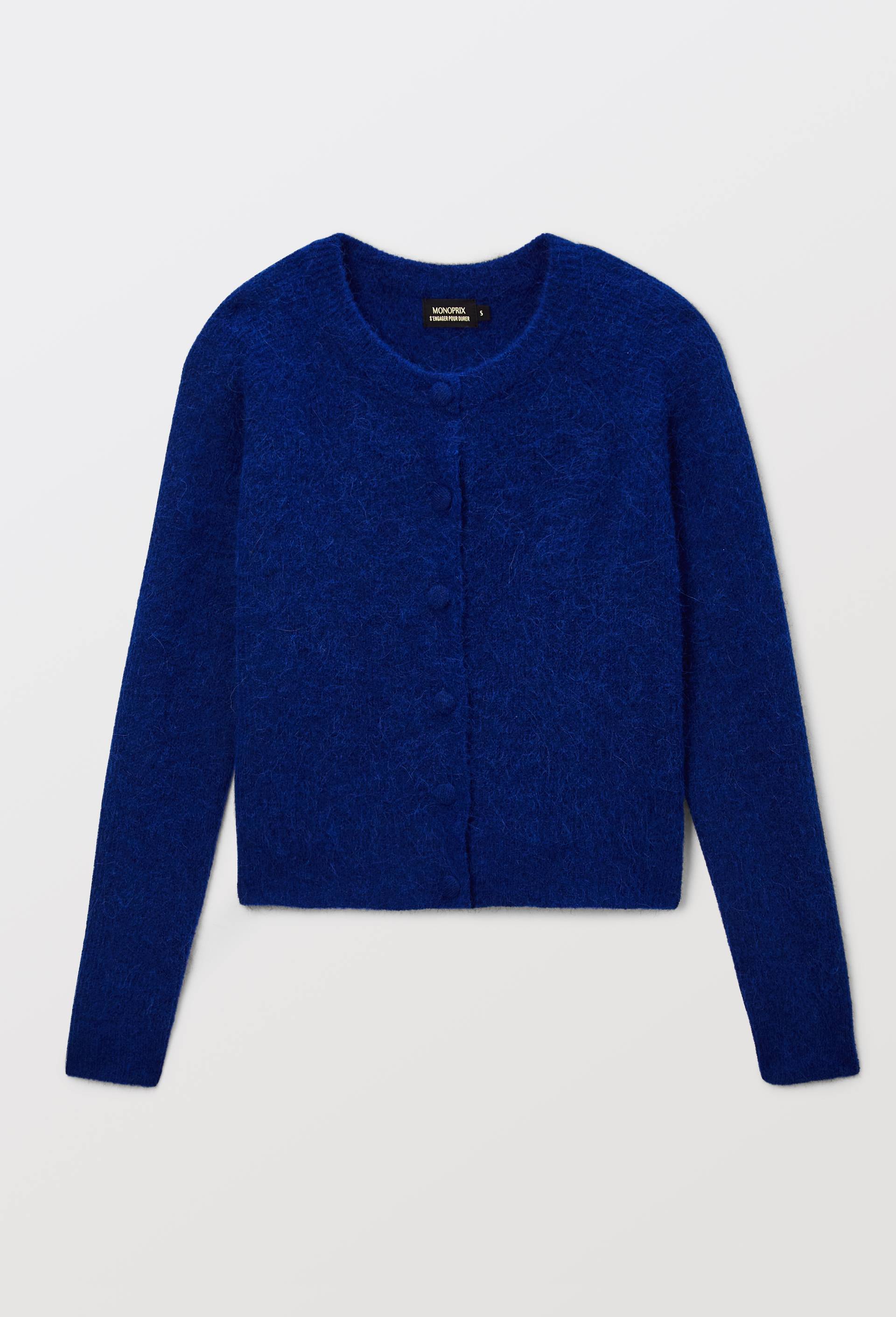 Cardigan en c&ocirc;te perl&eacute;e contenant de l'alpaga, Bleu, large image number 3