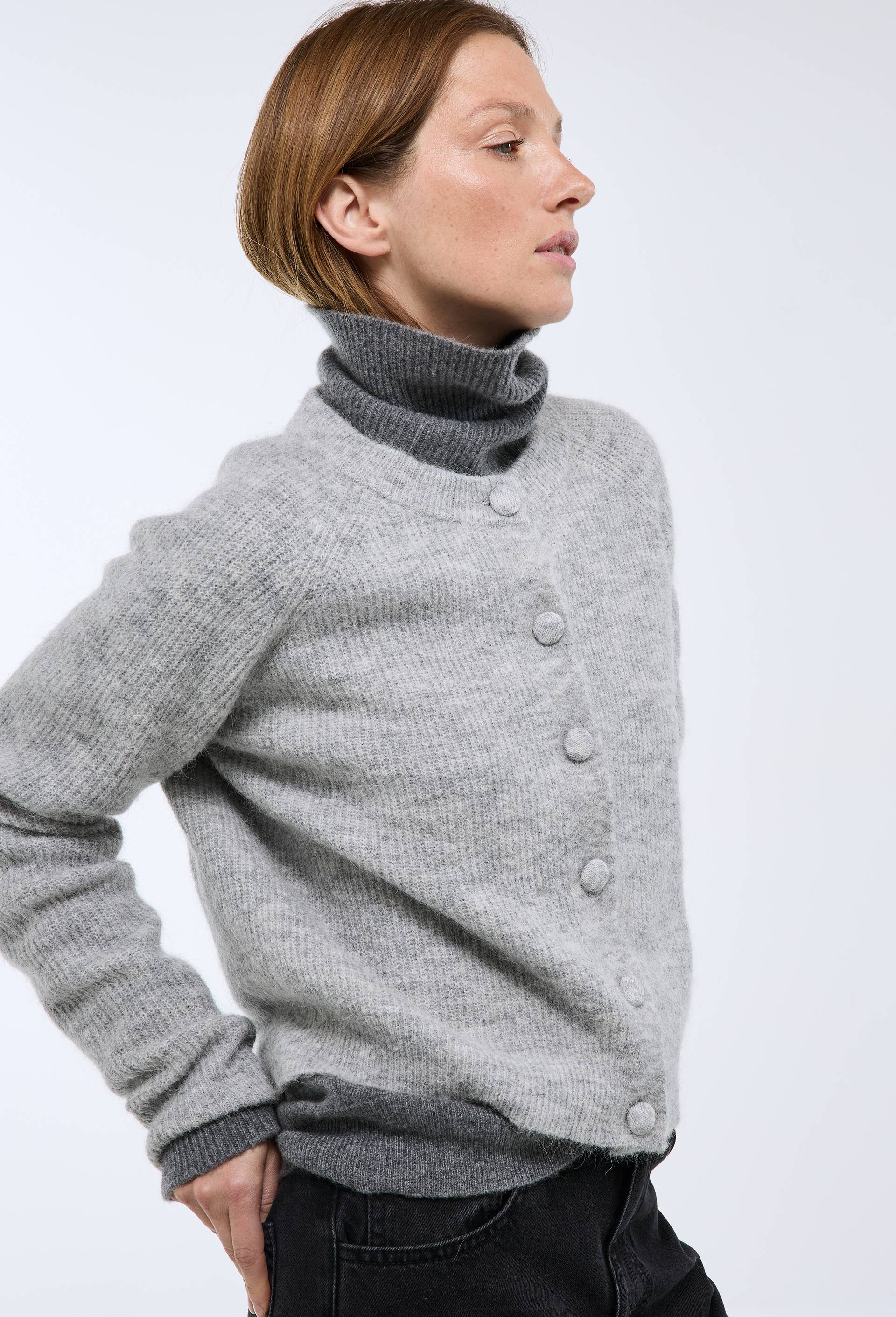 Cardigan en c&ocirc;te perl&eacute;e contenant de l'alpaga, Gris, large image number 0.0