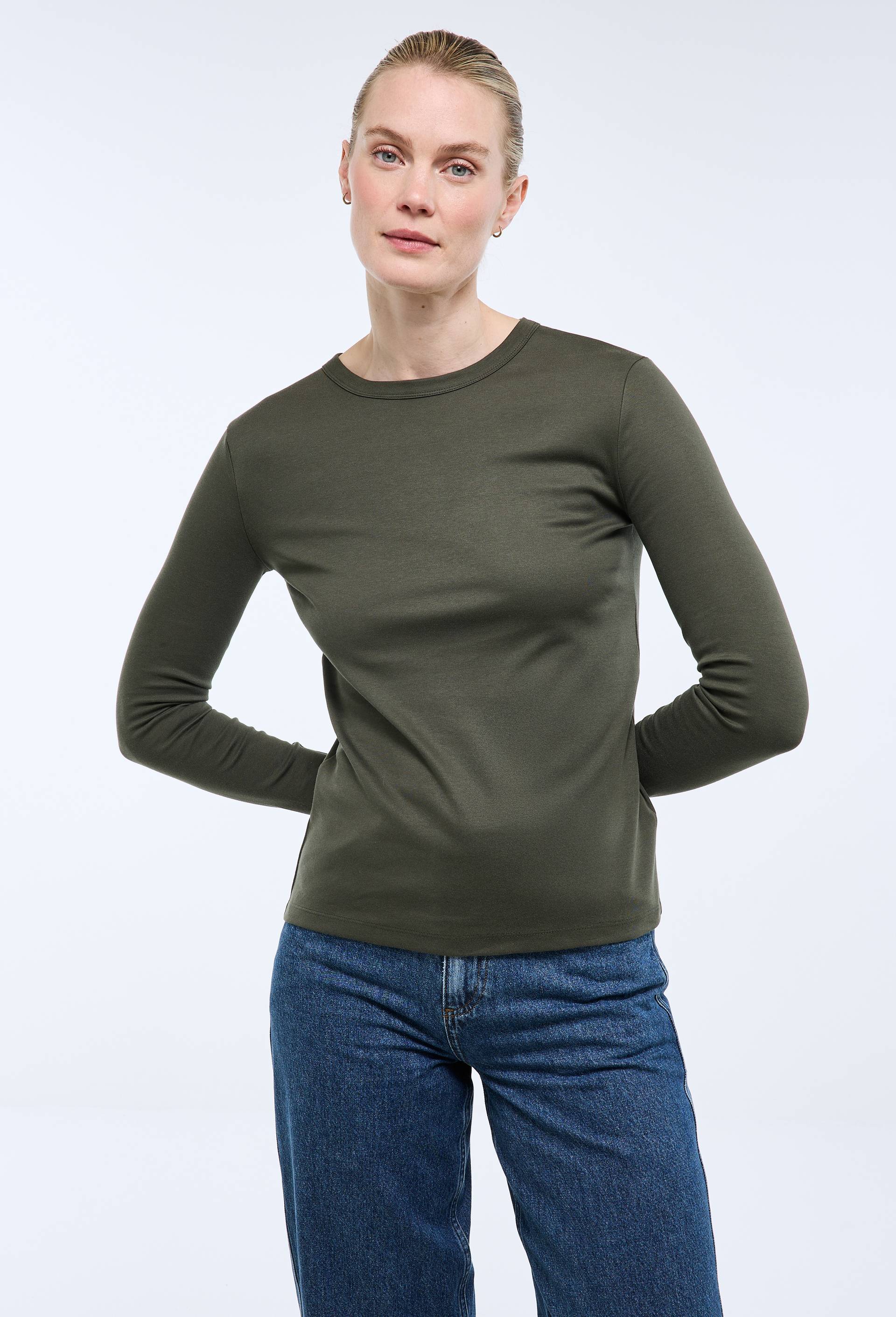 T-shirt &agrave; manches longues &eacute;pais en coton BIO GOTS, Vert fonc&eacute;, swatch image