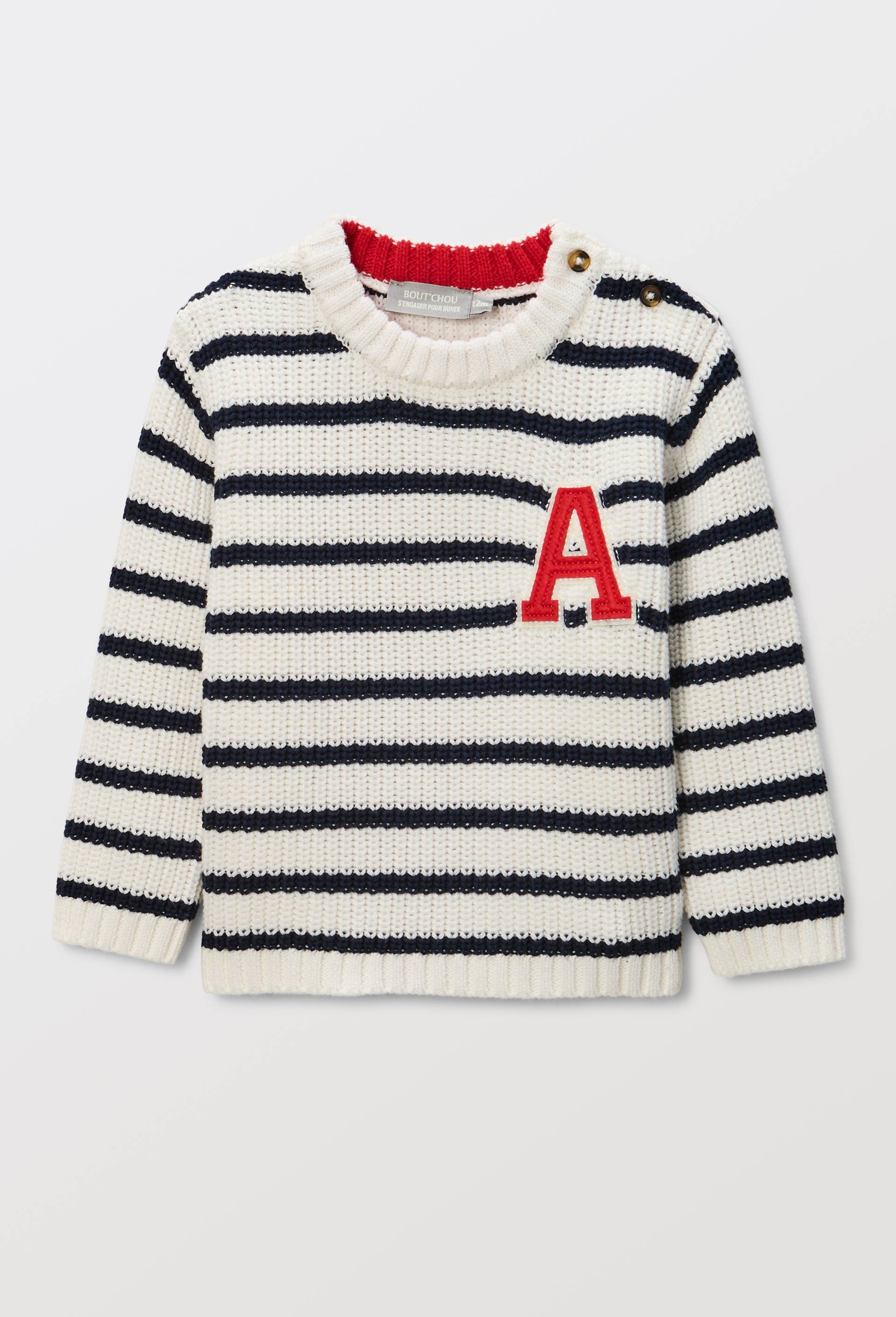 Pull ray&eacute; avec patch en coton, Ecru, large image number 0