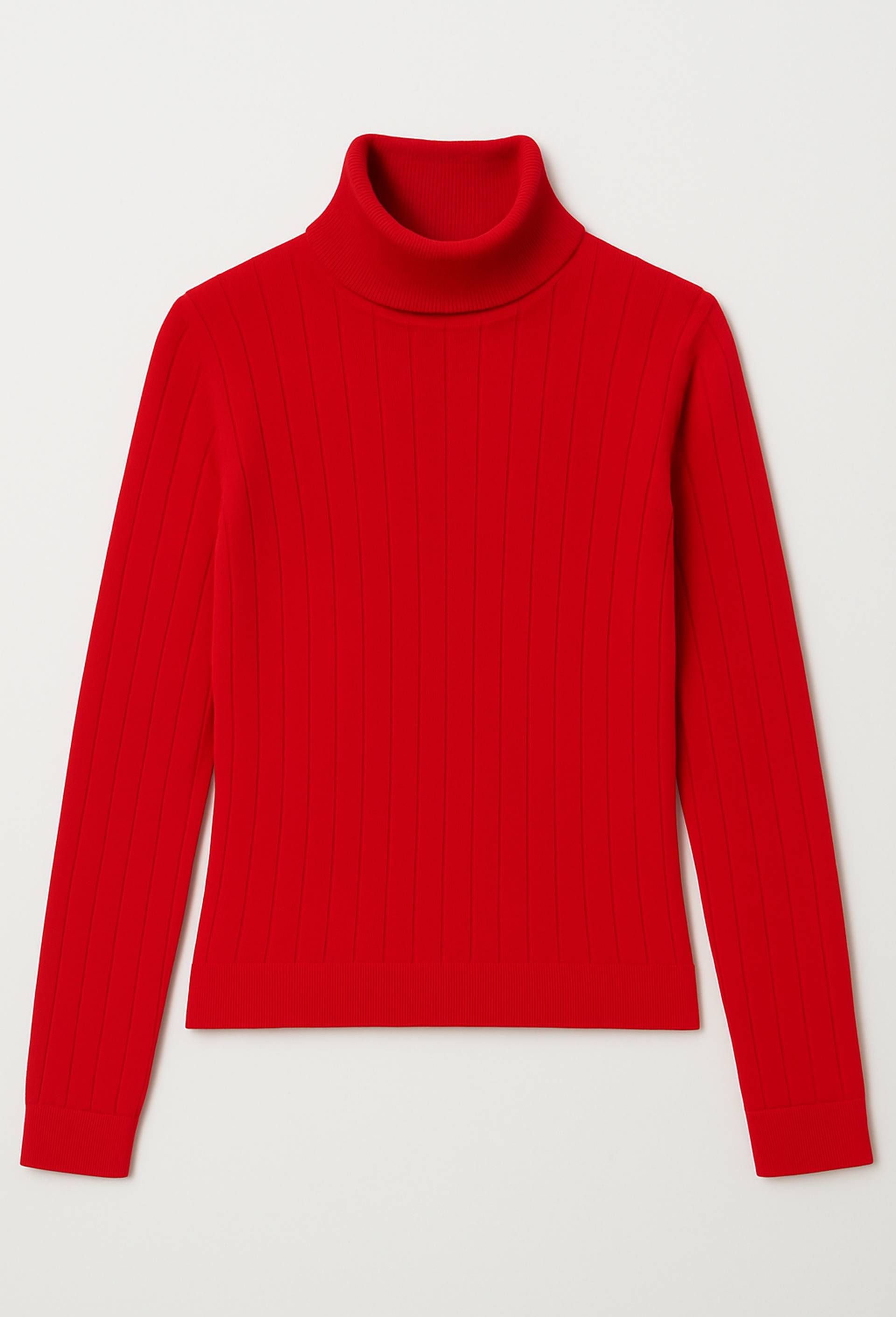 Pull col roul&eacute; &agrave; c&ocirc;tes uni en coton et laine, Rouge, large image number 2