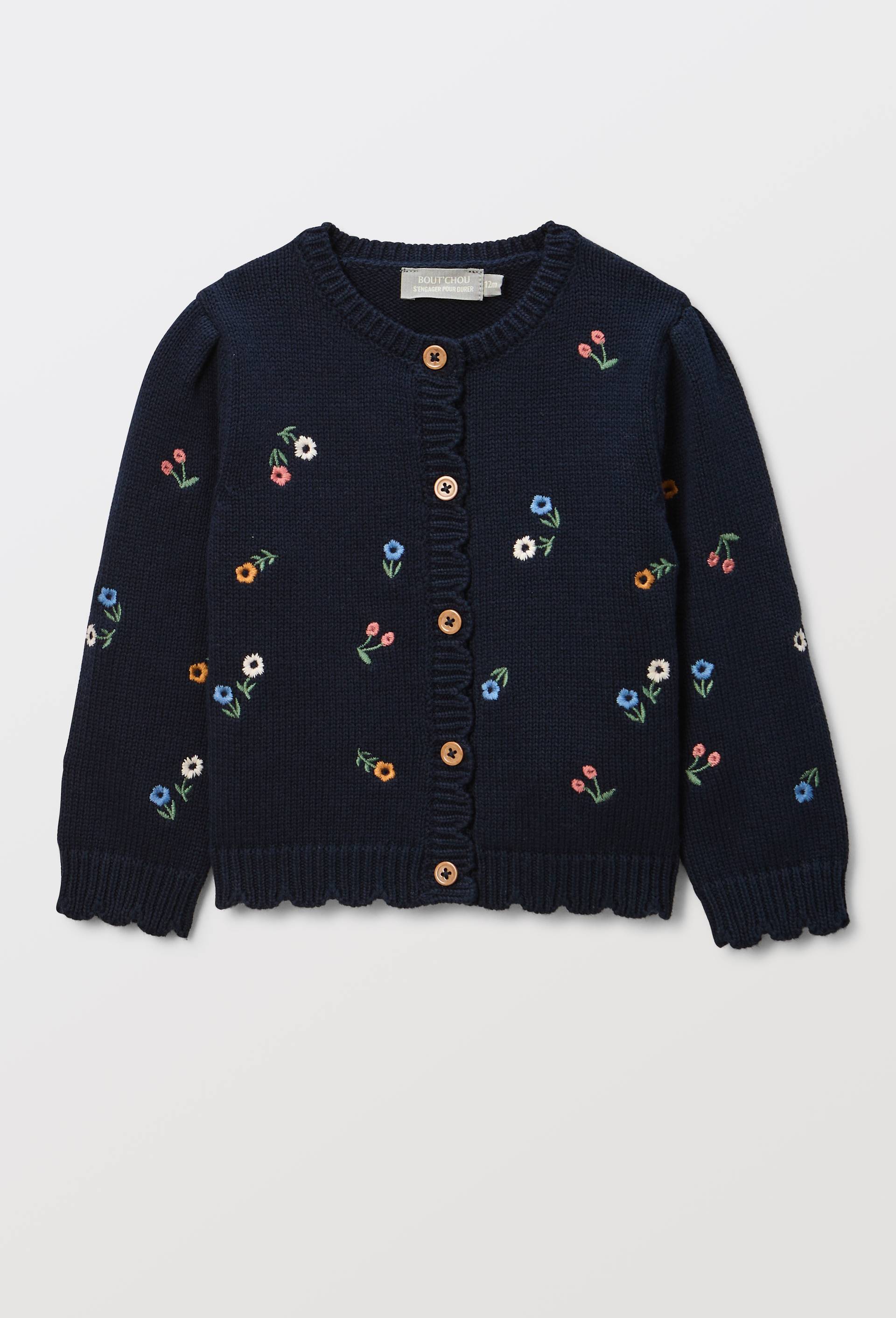 Cardigan tricot brod&eacute; en coton, Bleu fonc&eacute;, large image number 0.0