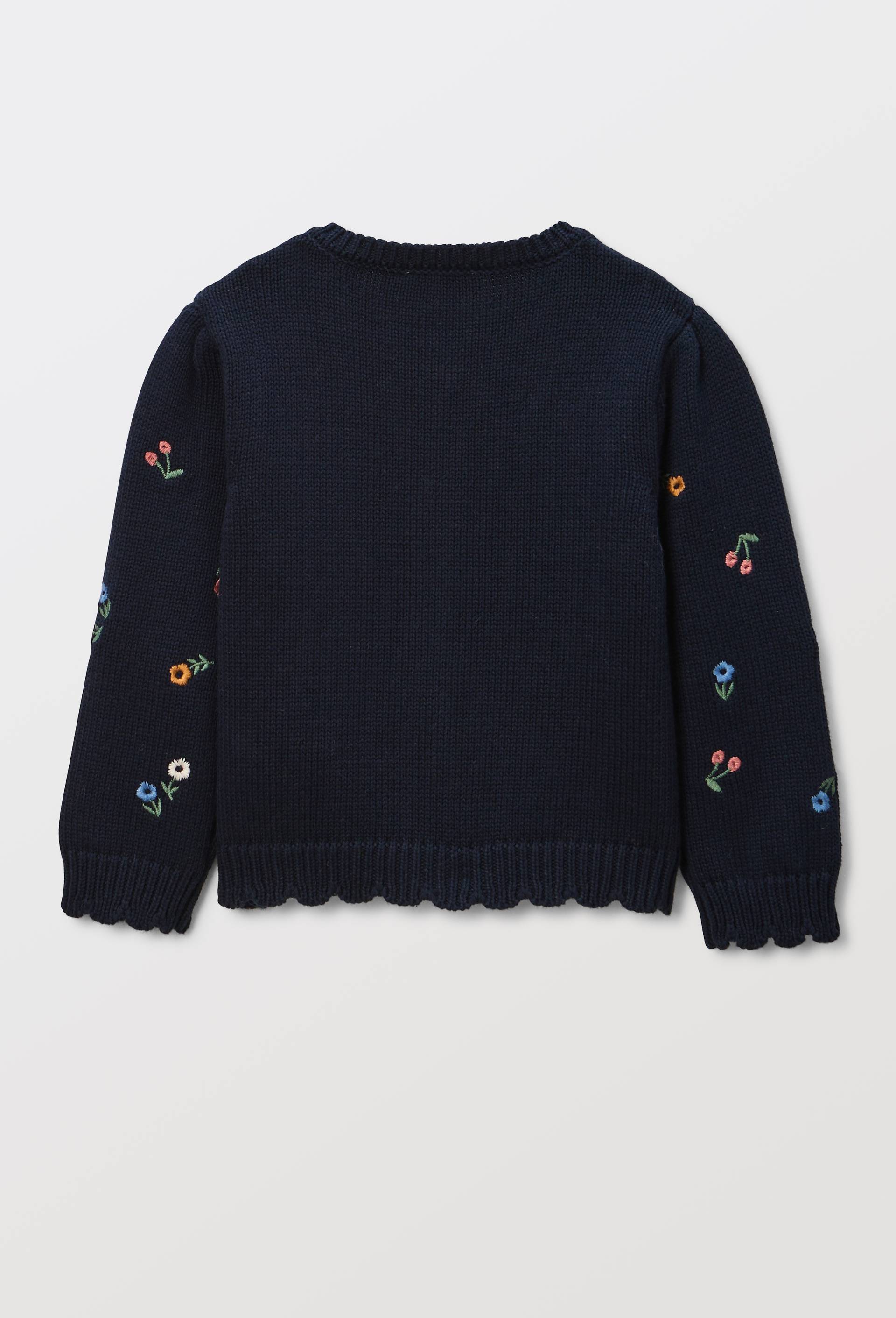 Cardigan tricot brod&eacute; en coton, Bleu fonc&eacute;, large image number 1