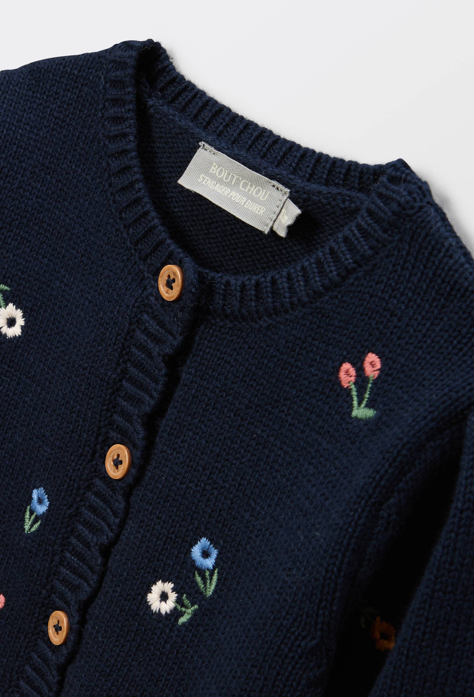 Cardigan tricot brod&eacute; en coton, Bleu fonc&eacute;, large image number 2.0