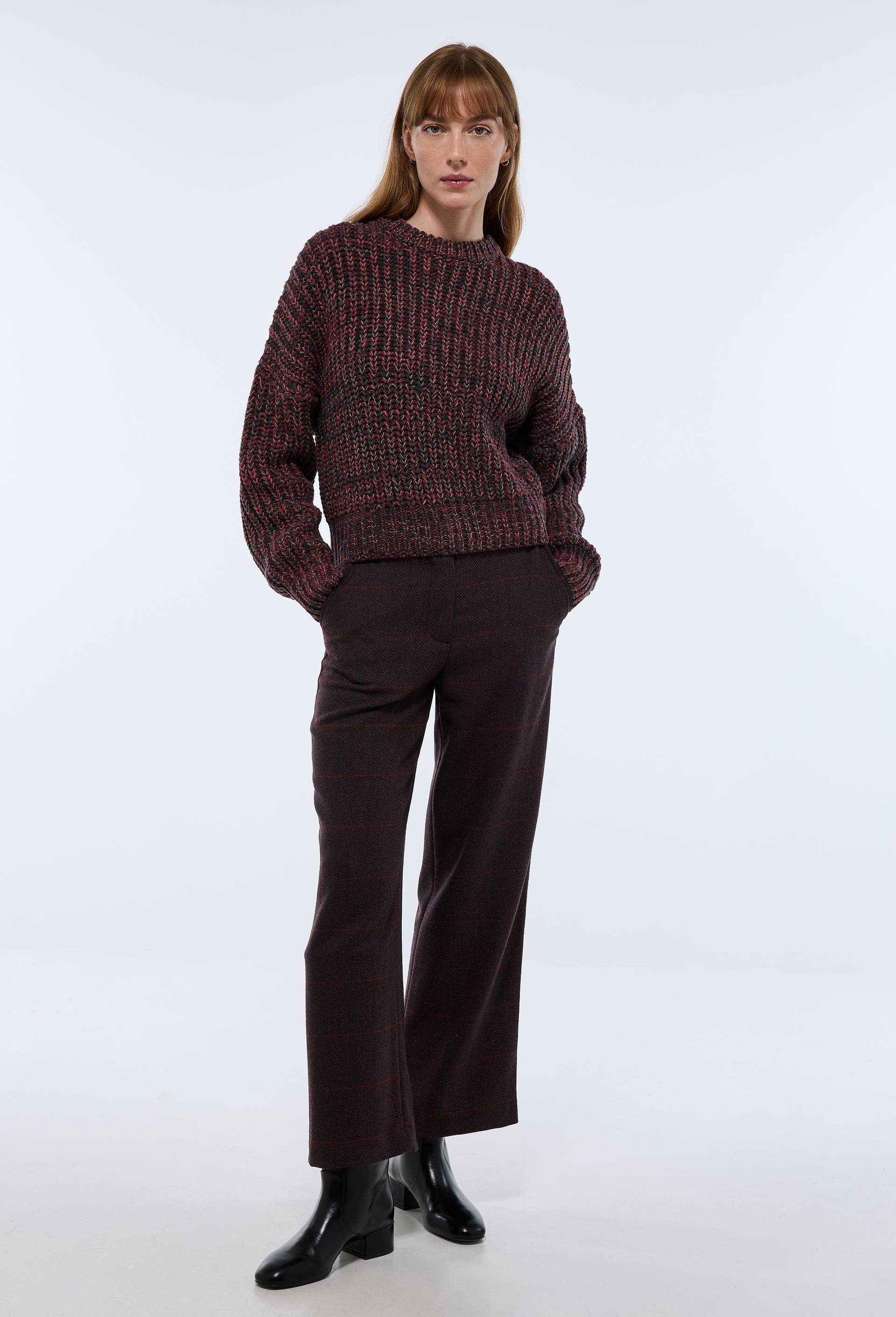 Pantalon large &agrave; pinces &agrave; carreaux, Rouge fonc&eacute;, large image number 0