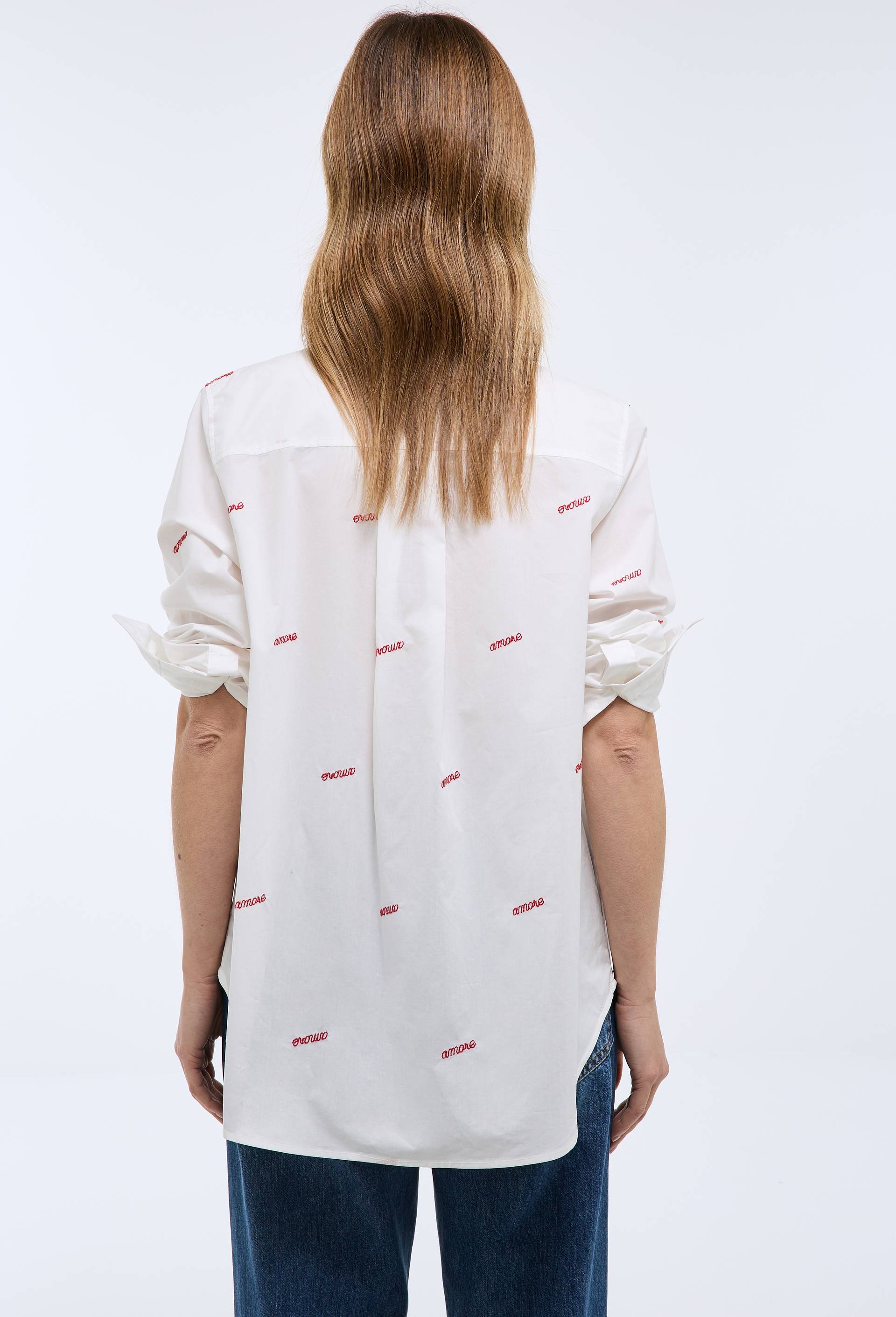 Chemise manches longues brod&eacute;e en coton, Blanc, large image number 1.0