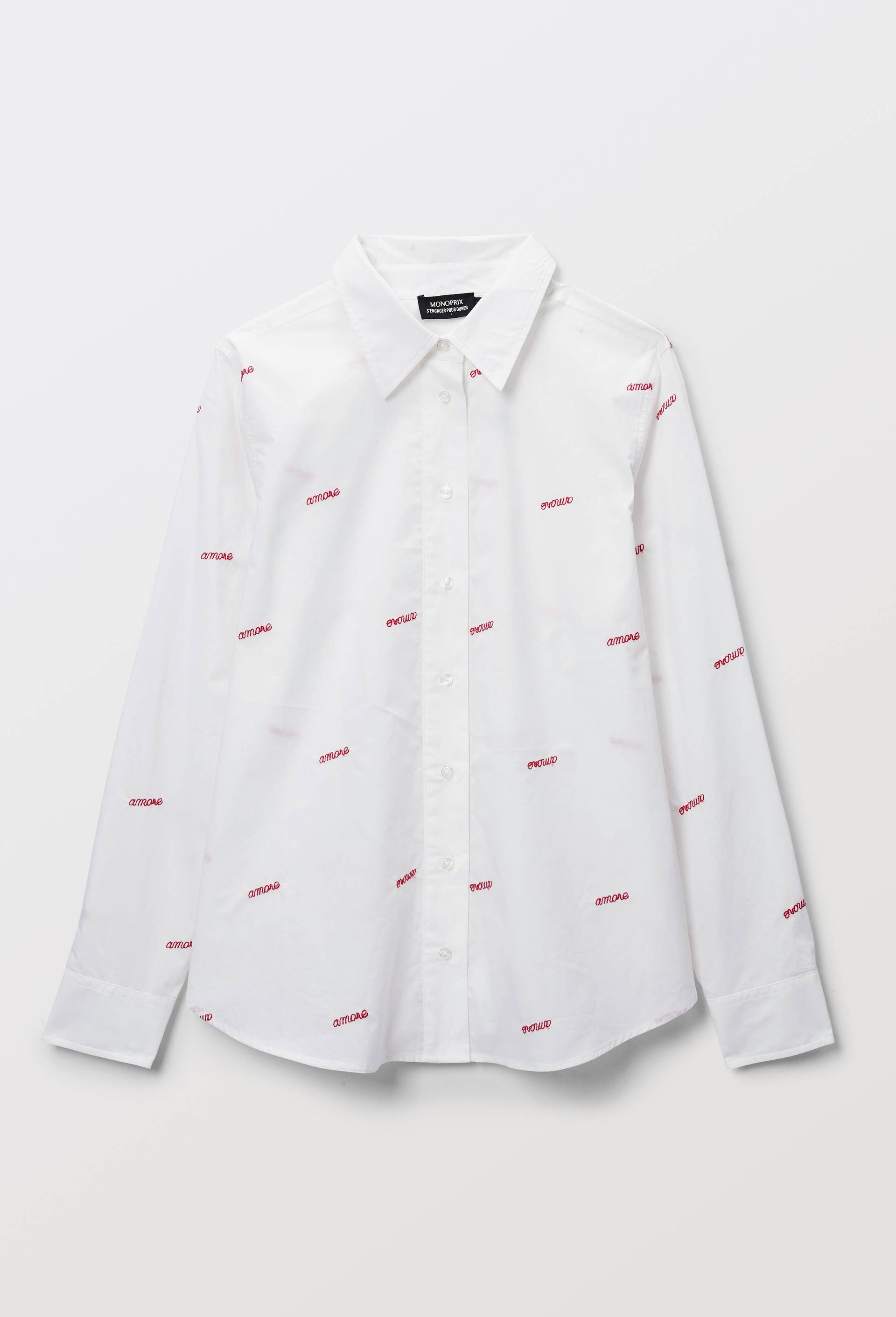 Chemise manches longues brod&eacute;e en coton, Blanc, large image number 2.0