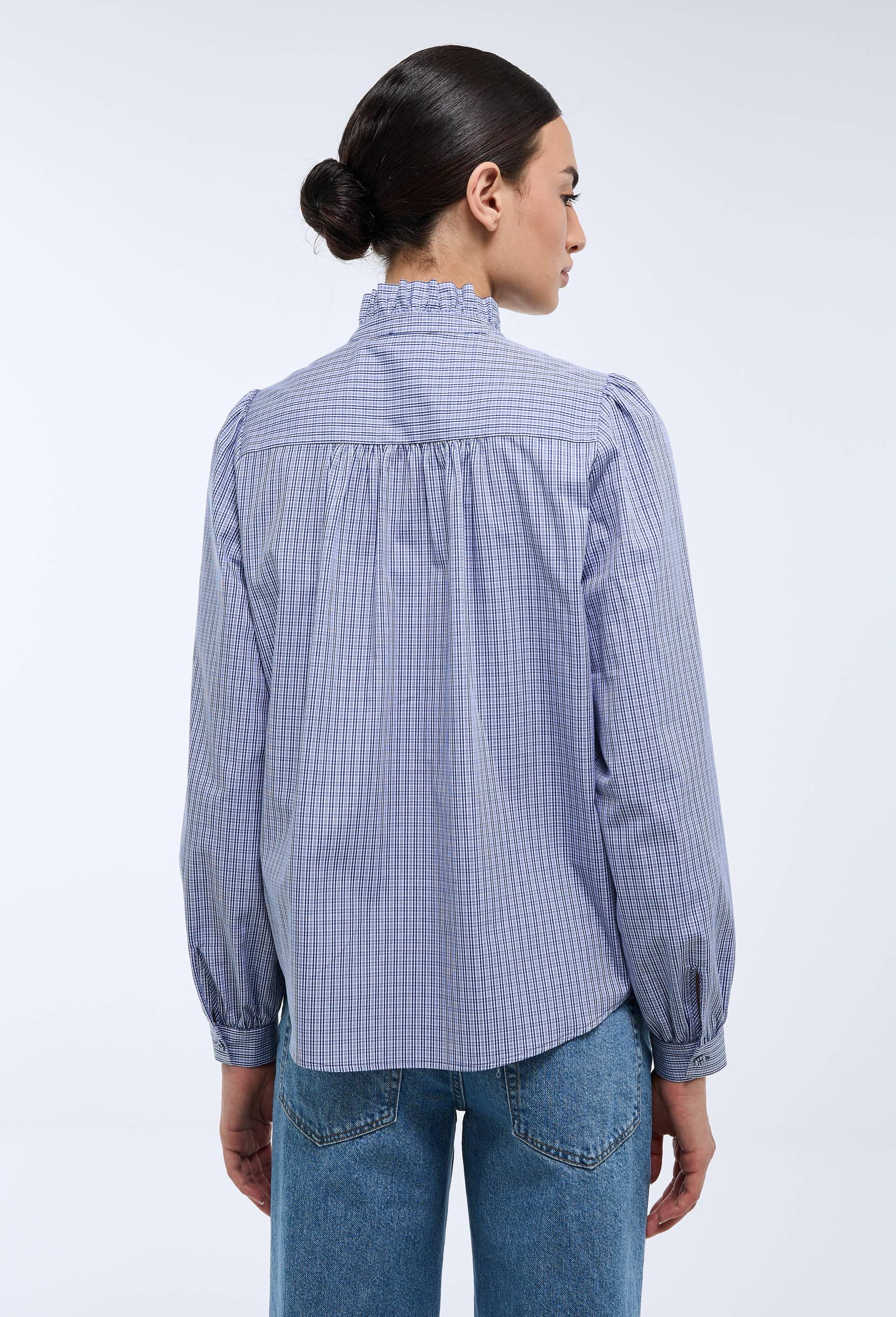 Blouse manches longues avec col montant en coton BIO GOTS, Bleu, large image number 1.0