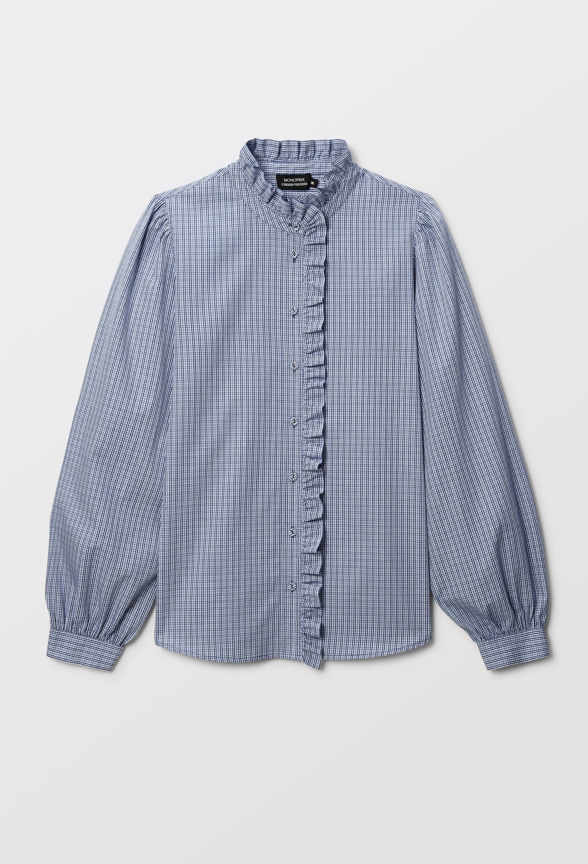 Blouse manches longues avec col montant en coton BIO GOTS, Bleu, large image number 2