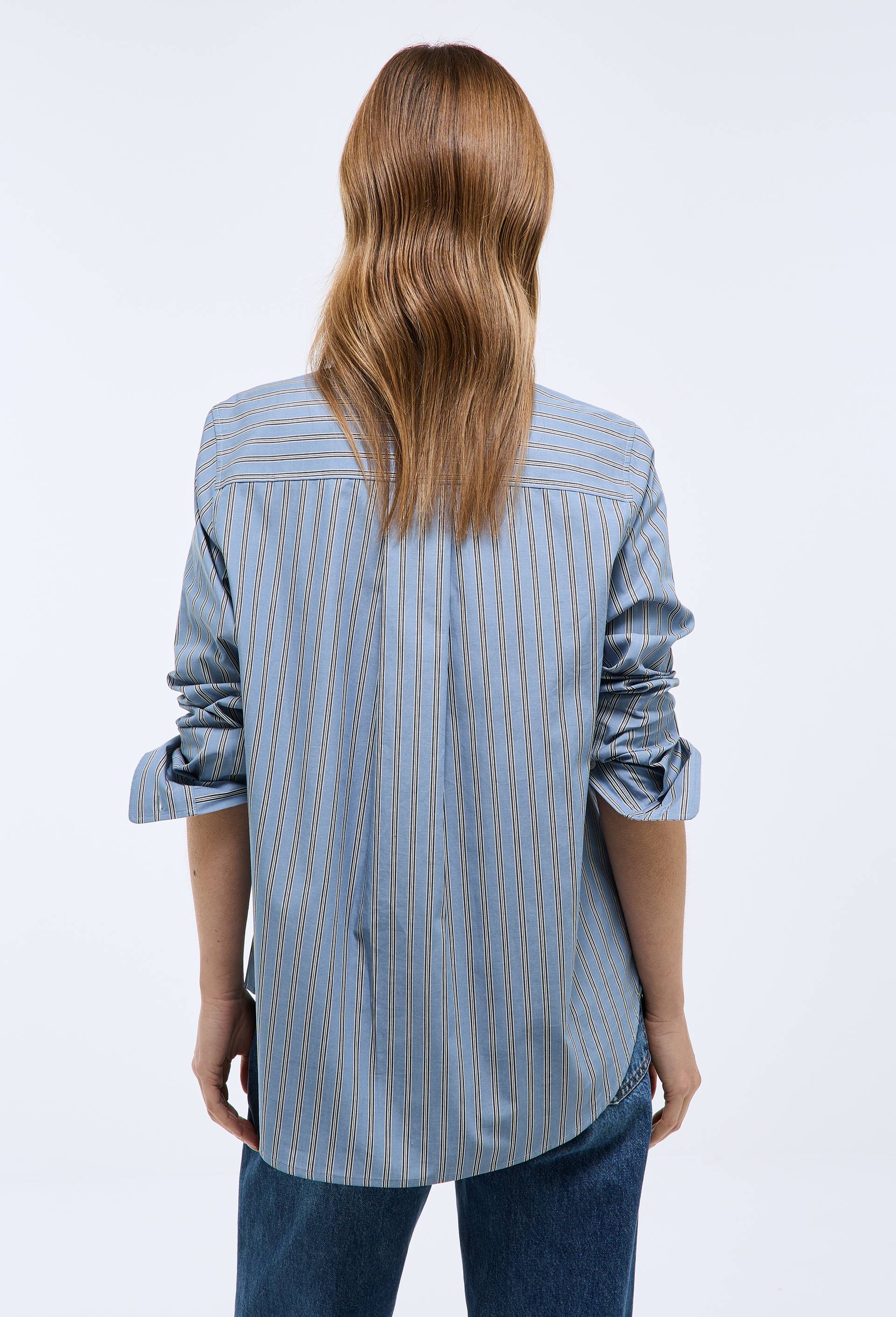 Chemise manches longues ray&eacute;e en coton BIO GOTS, Bleu, large image number 1.0