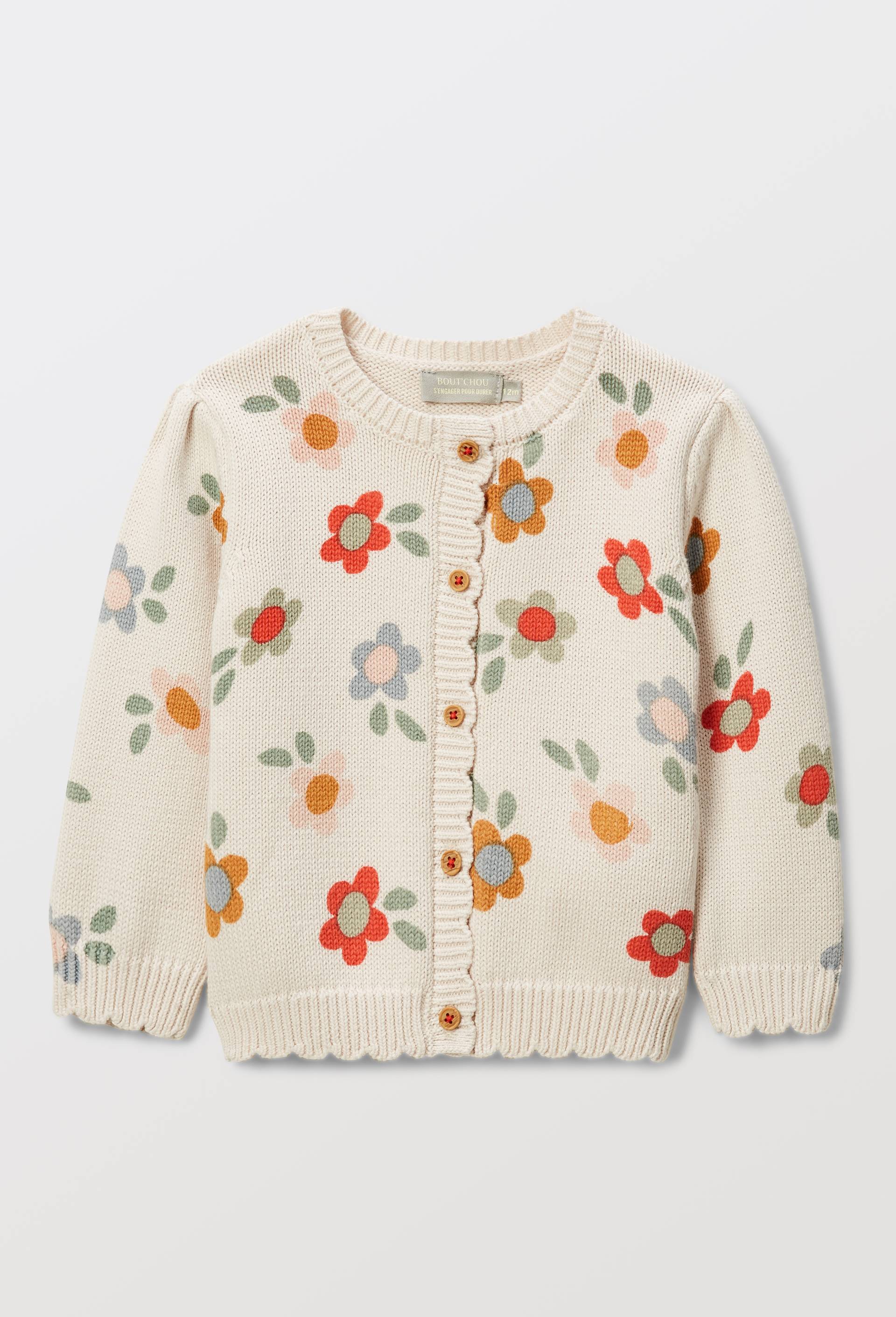 Cardigan tricot imprim&eacute; en coton, Beige clair, large image number 0