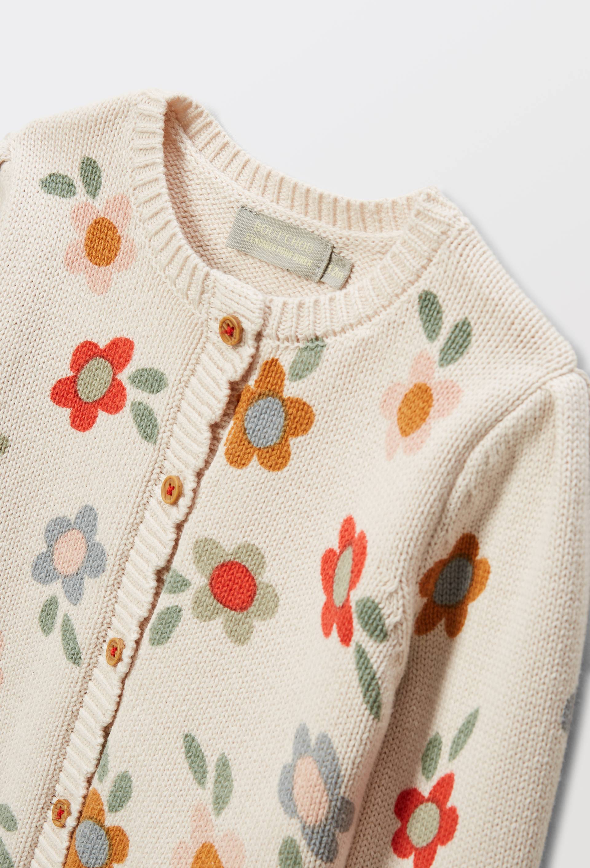Cardigan tricot imprim&eacute; en coton, Beige clair, large image number 2
