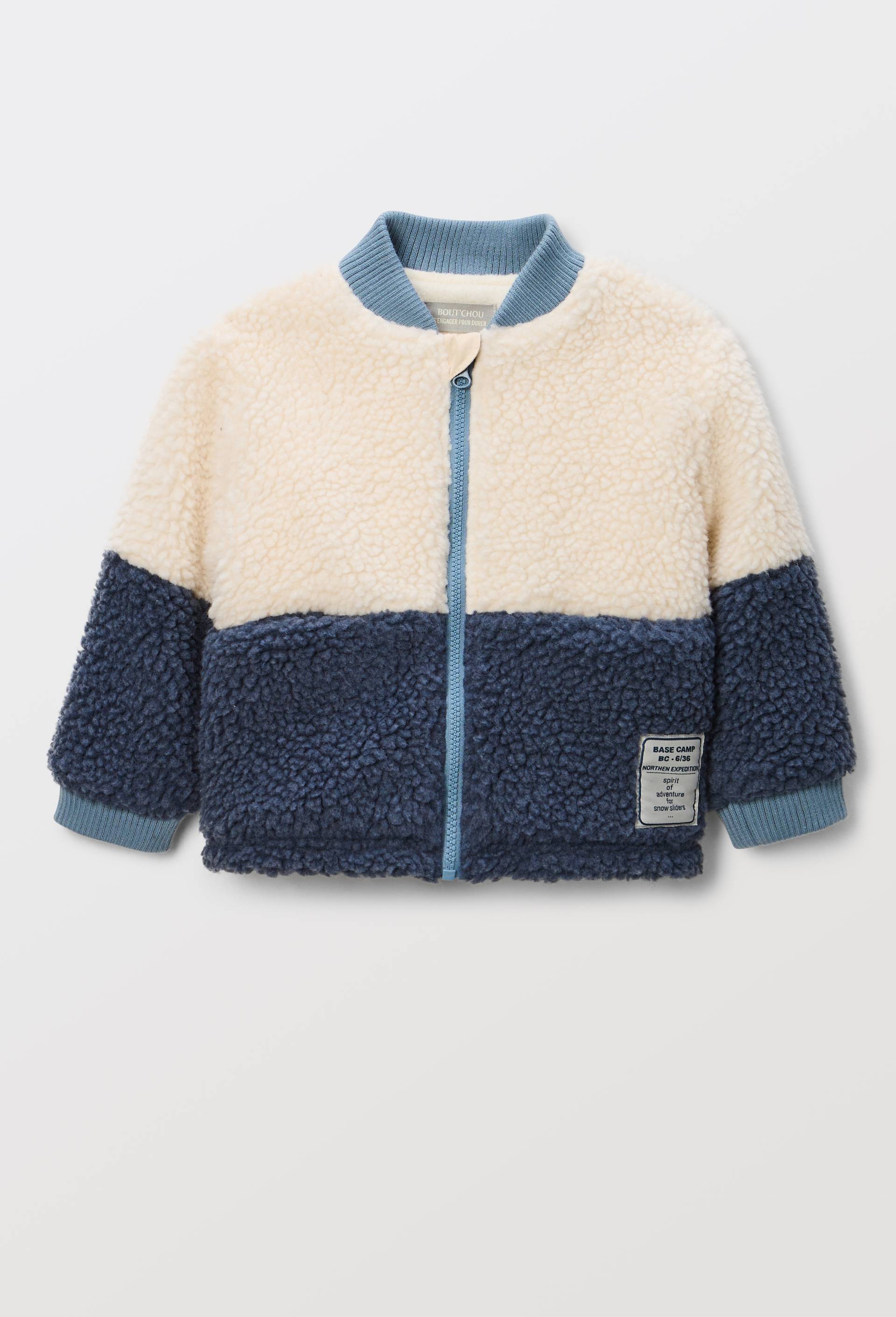 Veste col teddy bicolore en sherpa, Bleu fonc&eacute;, large image number 0