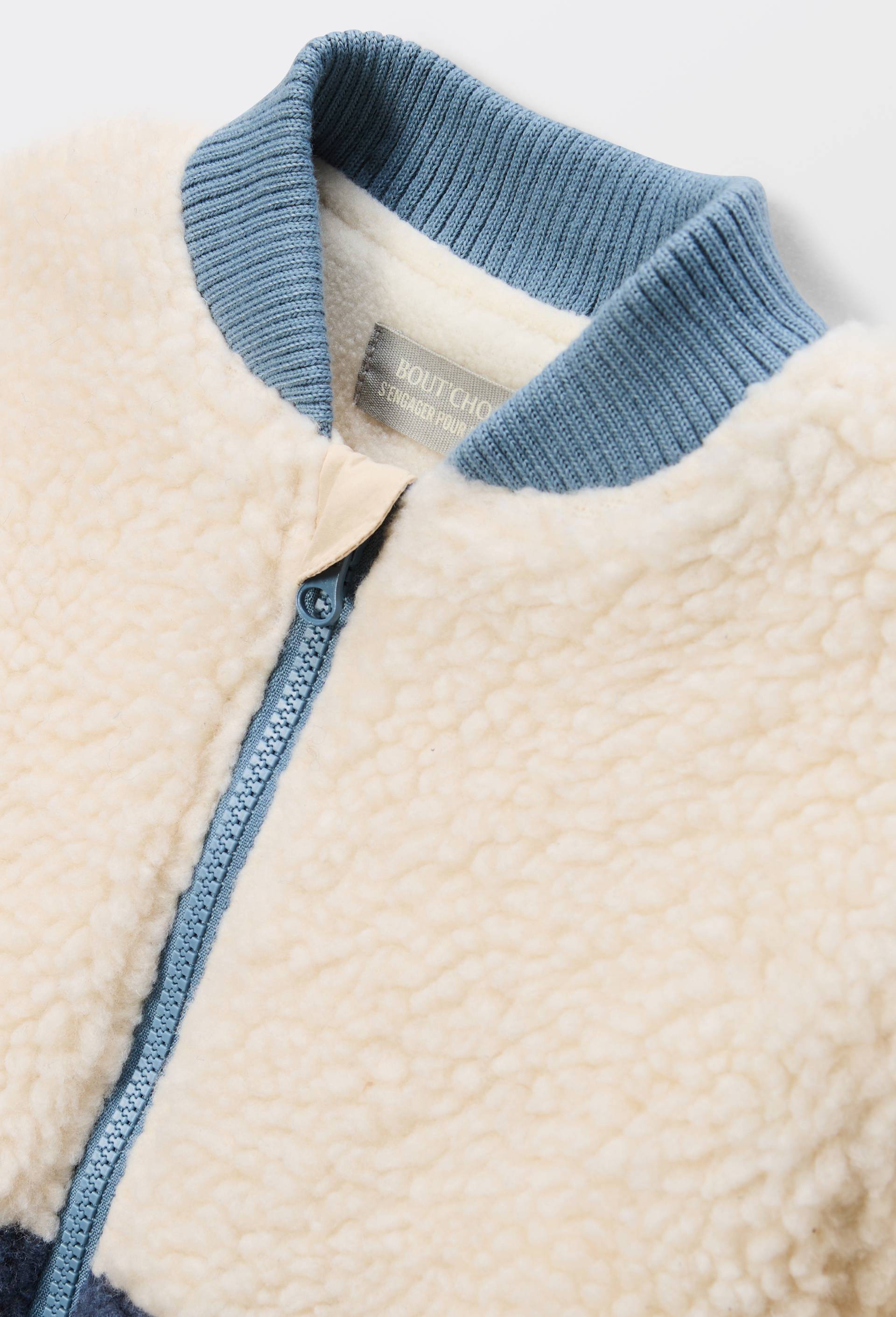 Veste col teddy bicolore en sherpa, Bleu fonc&eacute;, large image number 2