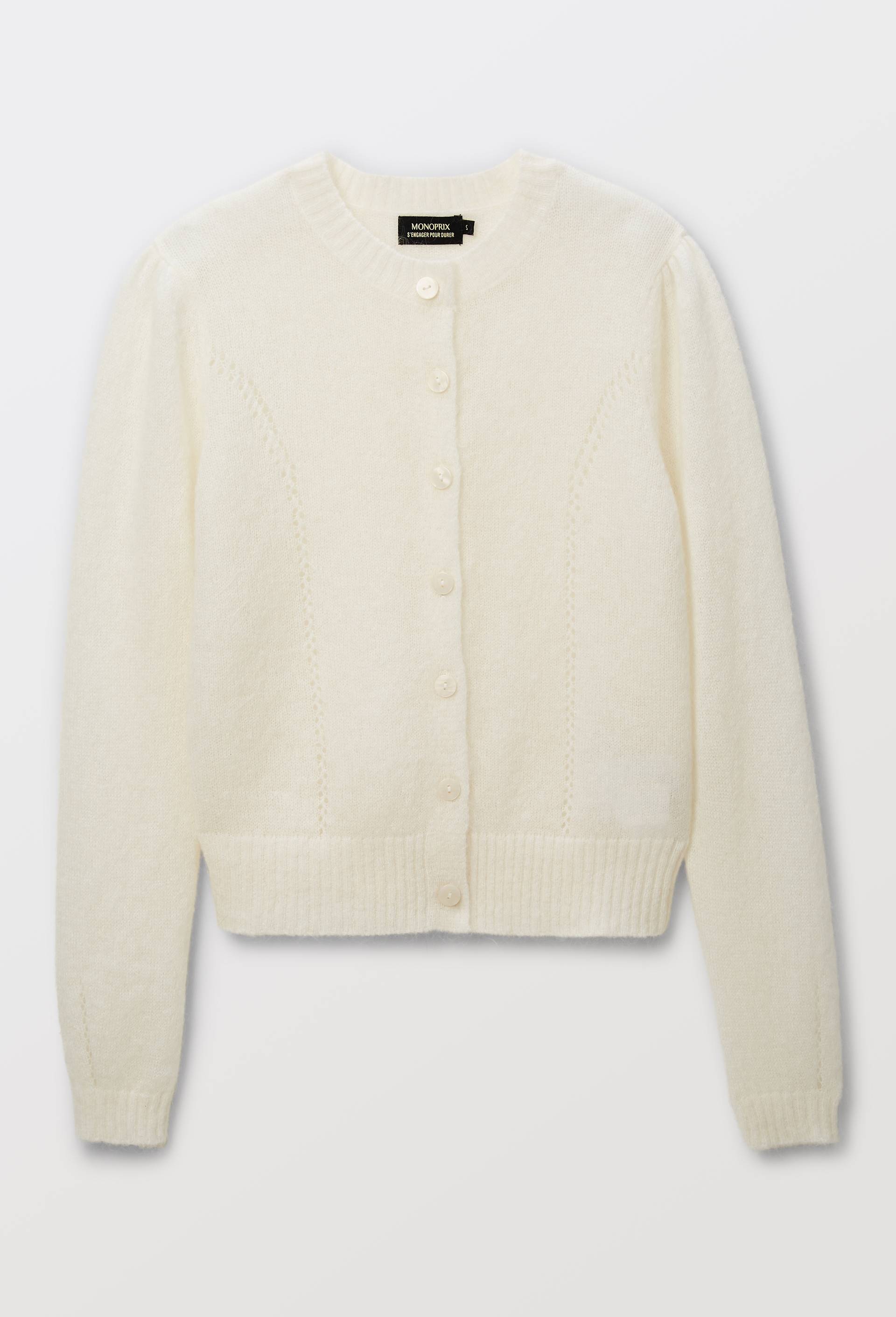 Cardigan manches coudes contenant du mohair, Ecru, large image number 2