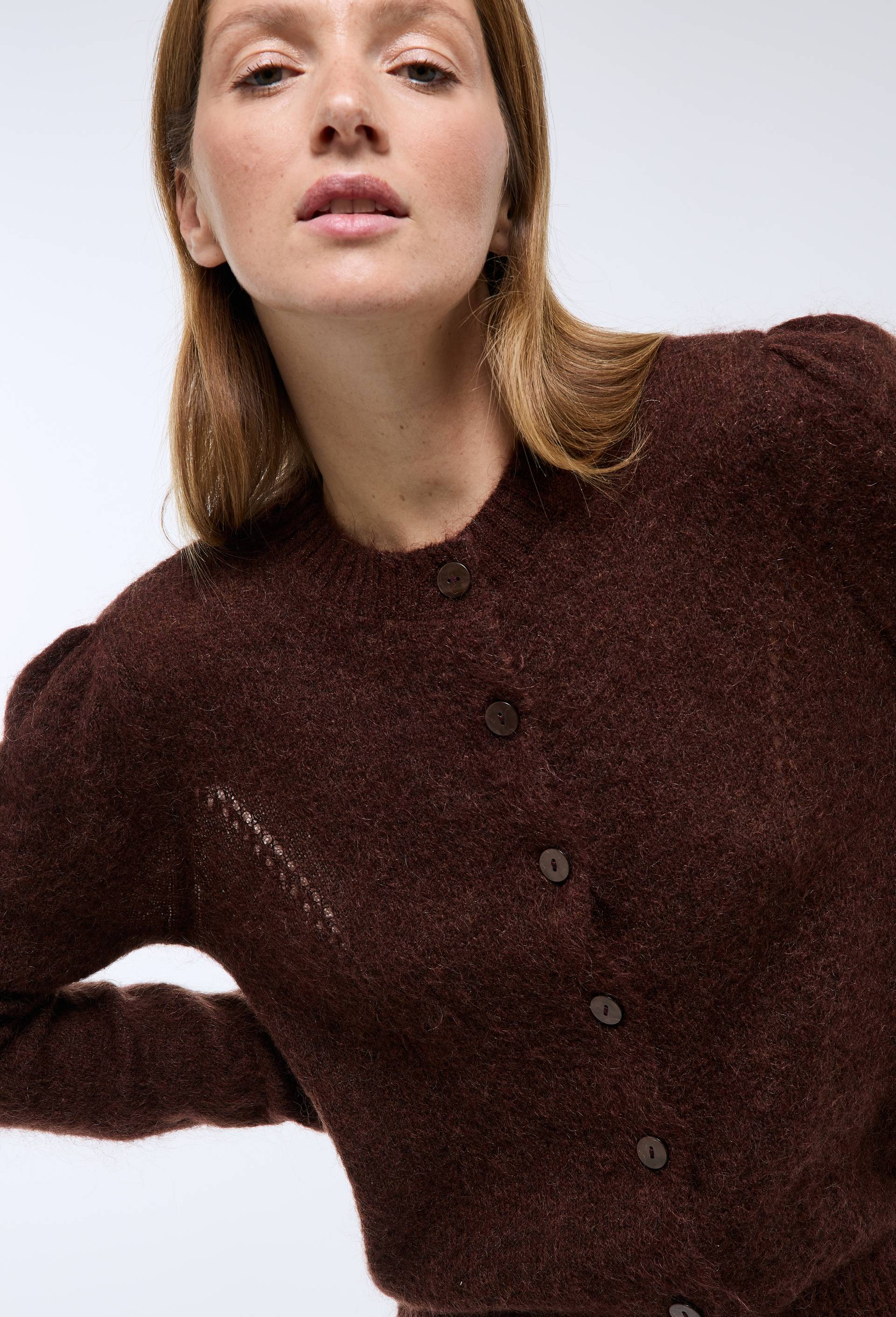 Cardigan manches coudes contenant du mohair, Brun, large image number 1