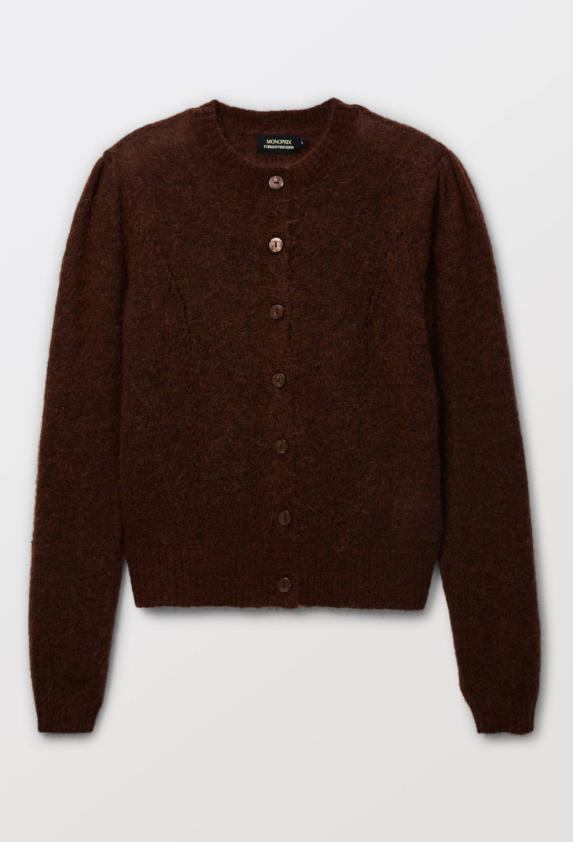 Cardigan manches coudes contenant du mohair, Brun, large image number 3