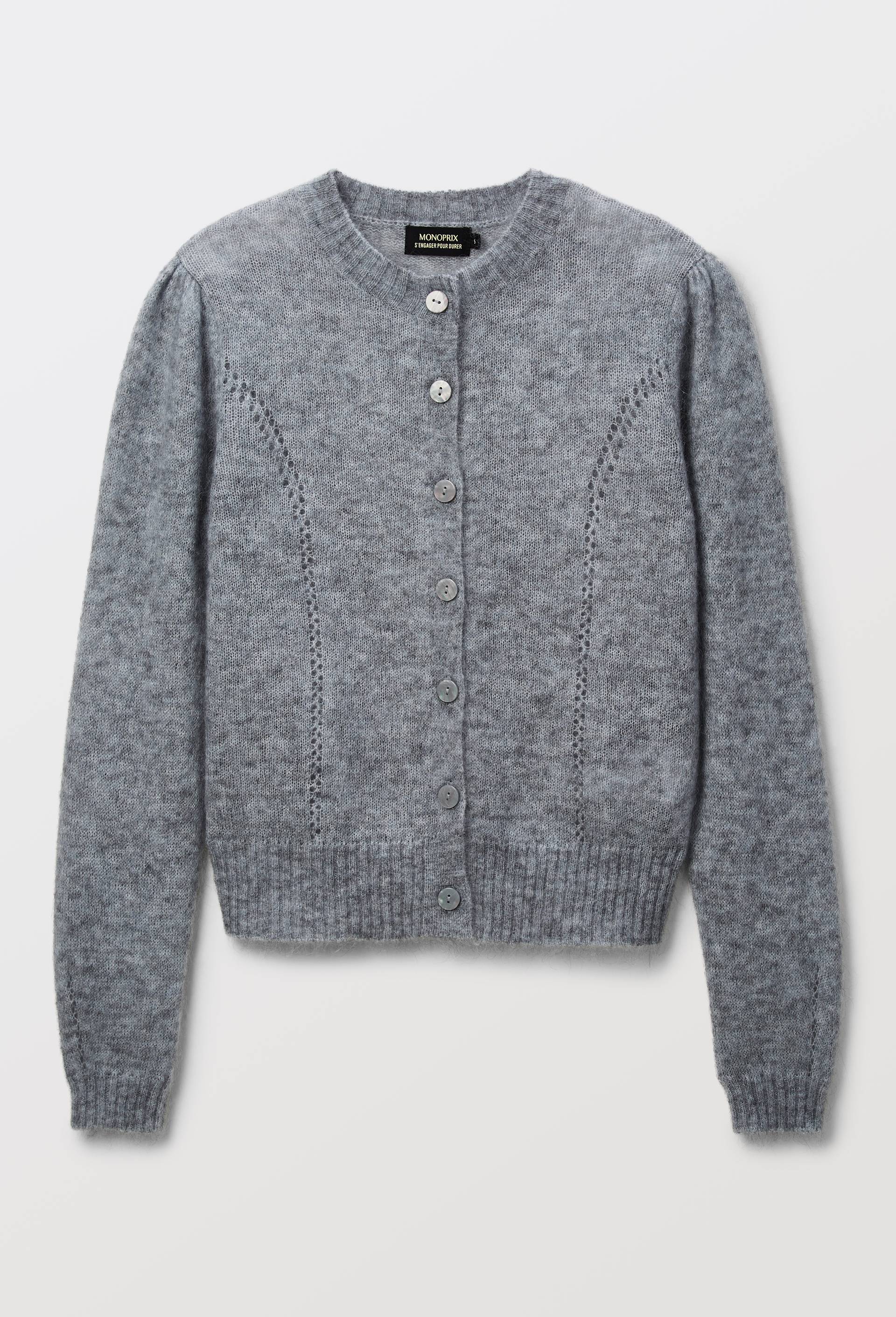 Cardigan manches coudes contenant du mohair, Gris, large image number 2