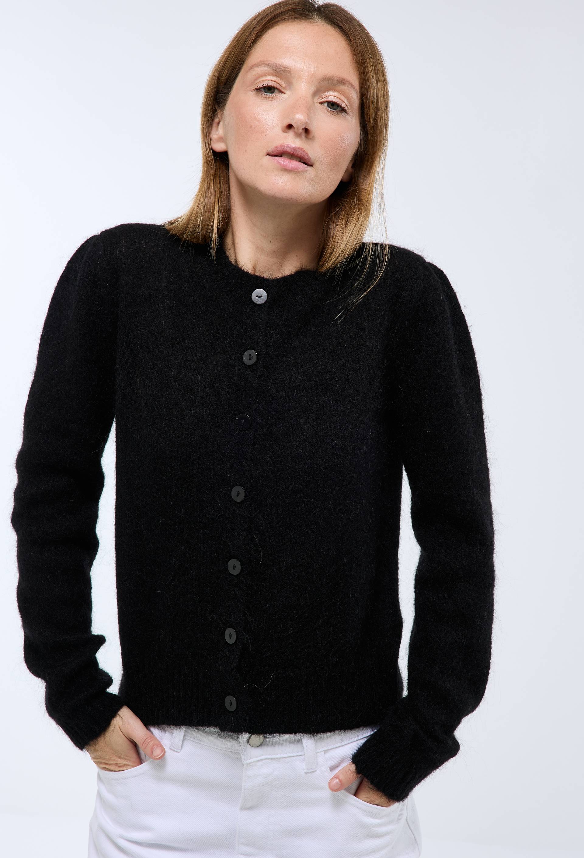 Cardigan manches coudes contenant du mohair, Noir, large image number 0