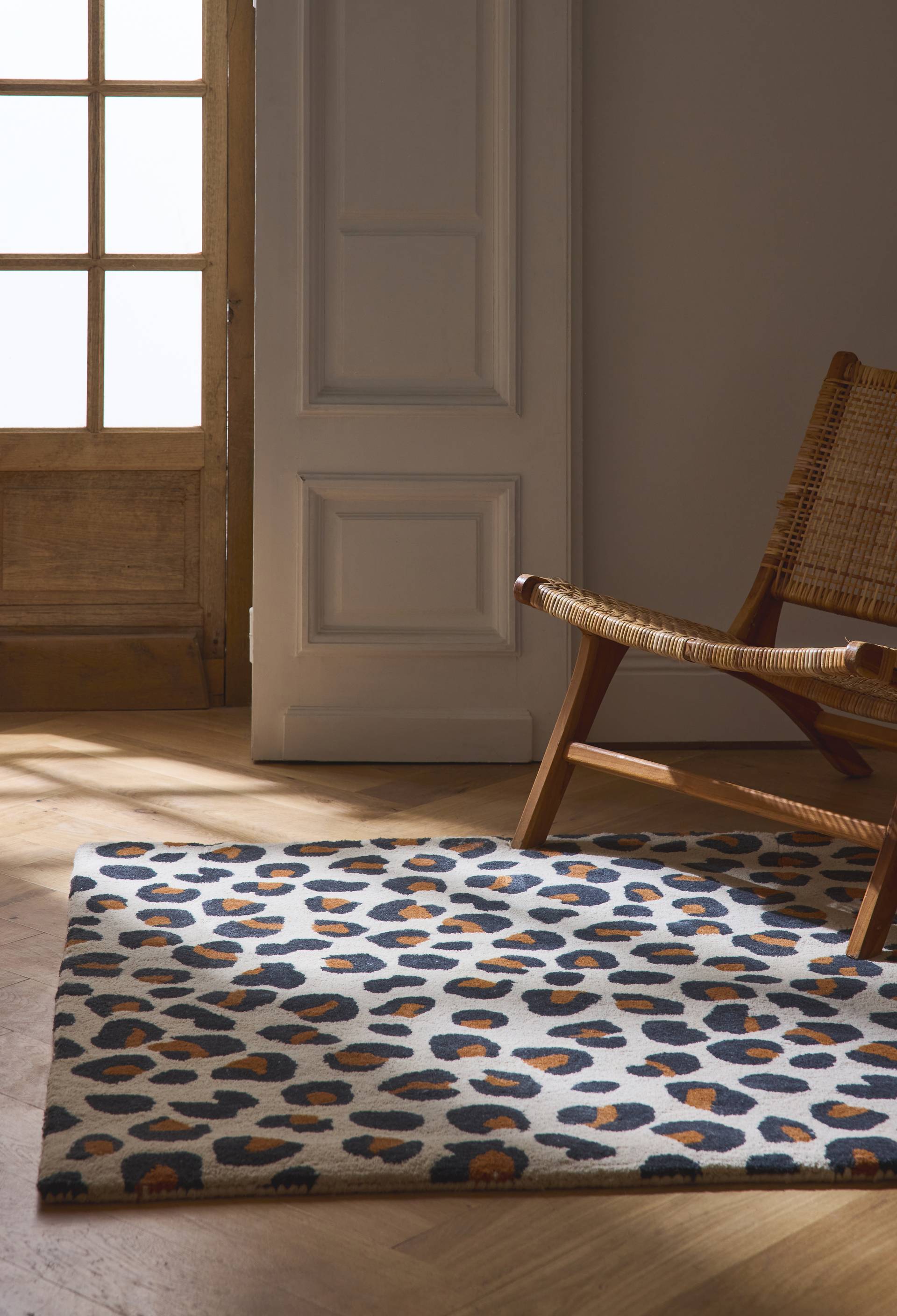 Tapis tufté carré léopard , 120x120cm, 100% laine BEIGE CLAIR MONOPRIX