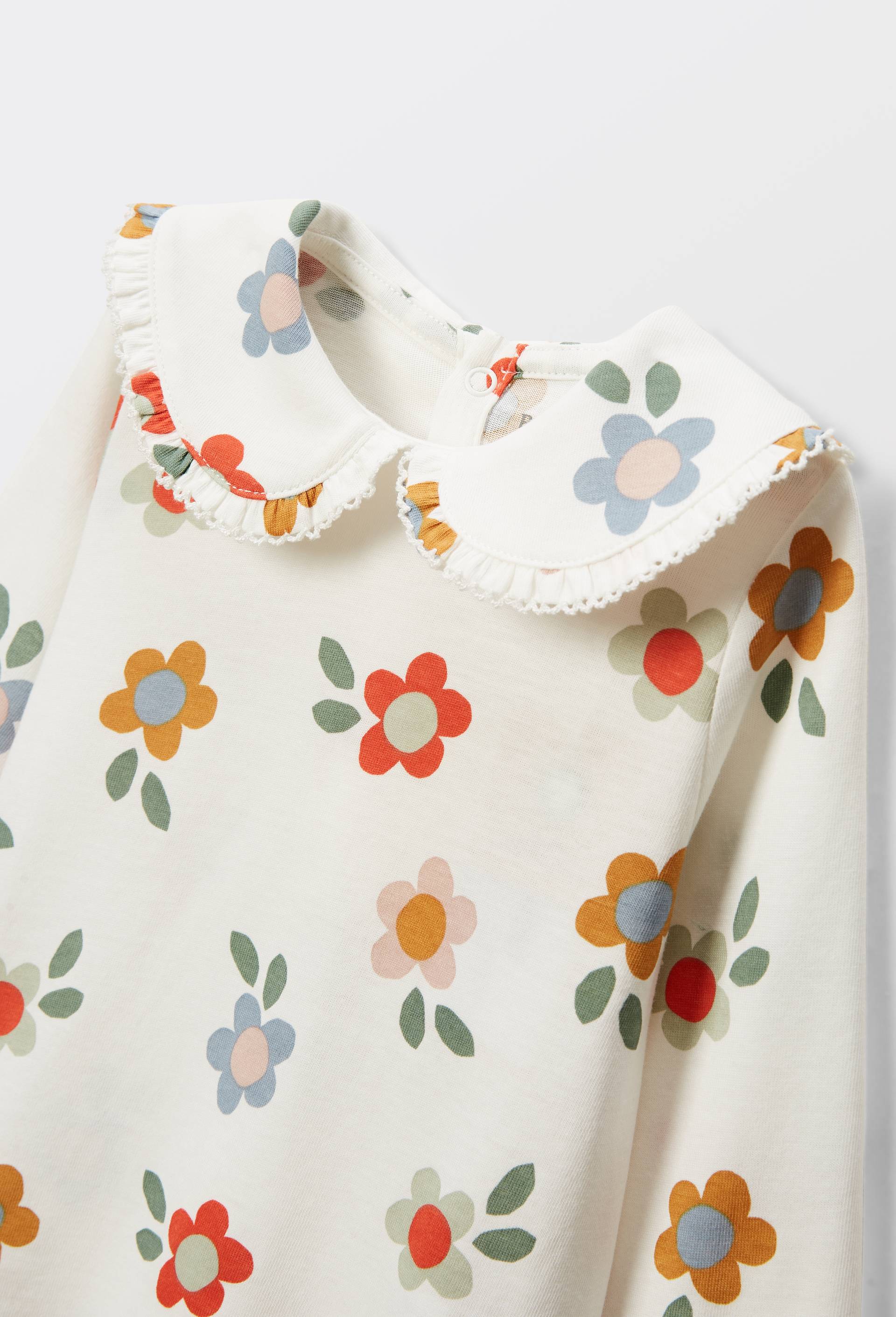 T-shirt manches longues avec col imprim&eacute; en coton BIO GOTS, Ecru, large image number 2.0