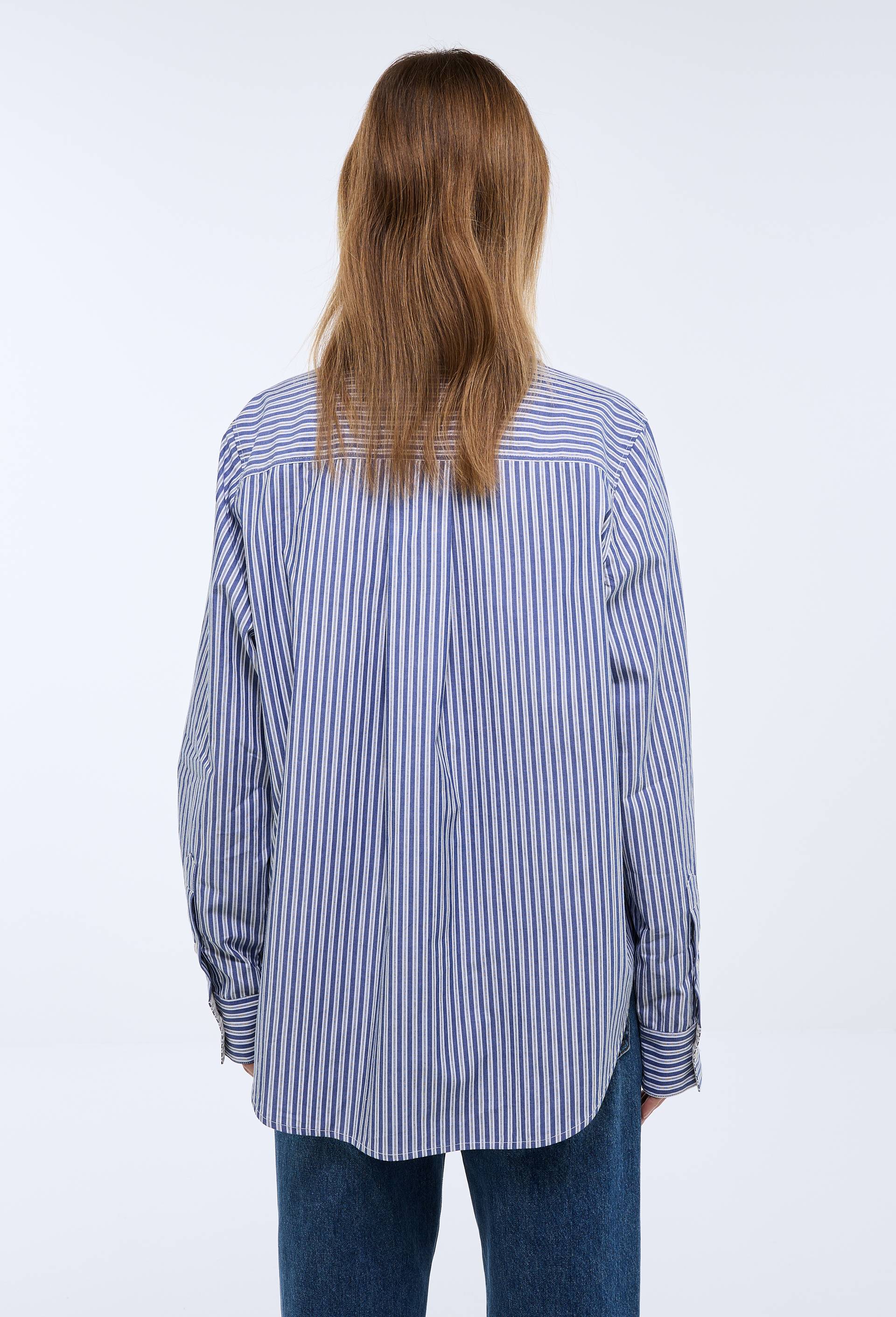 Chemise manches longues ray&eacute;e en coton BIO GOTS, Bleu, large image number 1