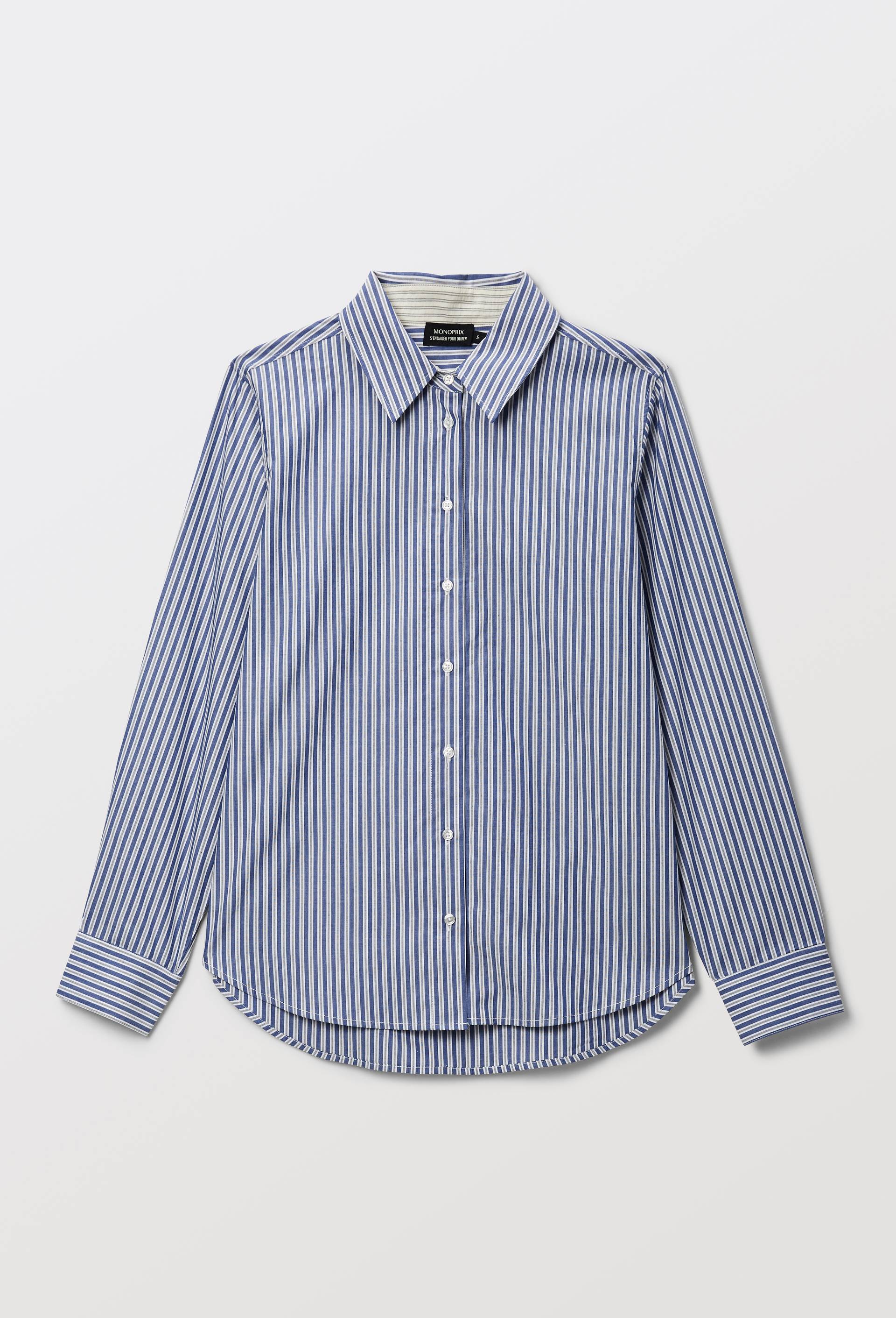 Chemise manches longues ray&eacute;e en coton BIO GOTS, Bleu, large image number 2