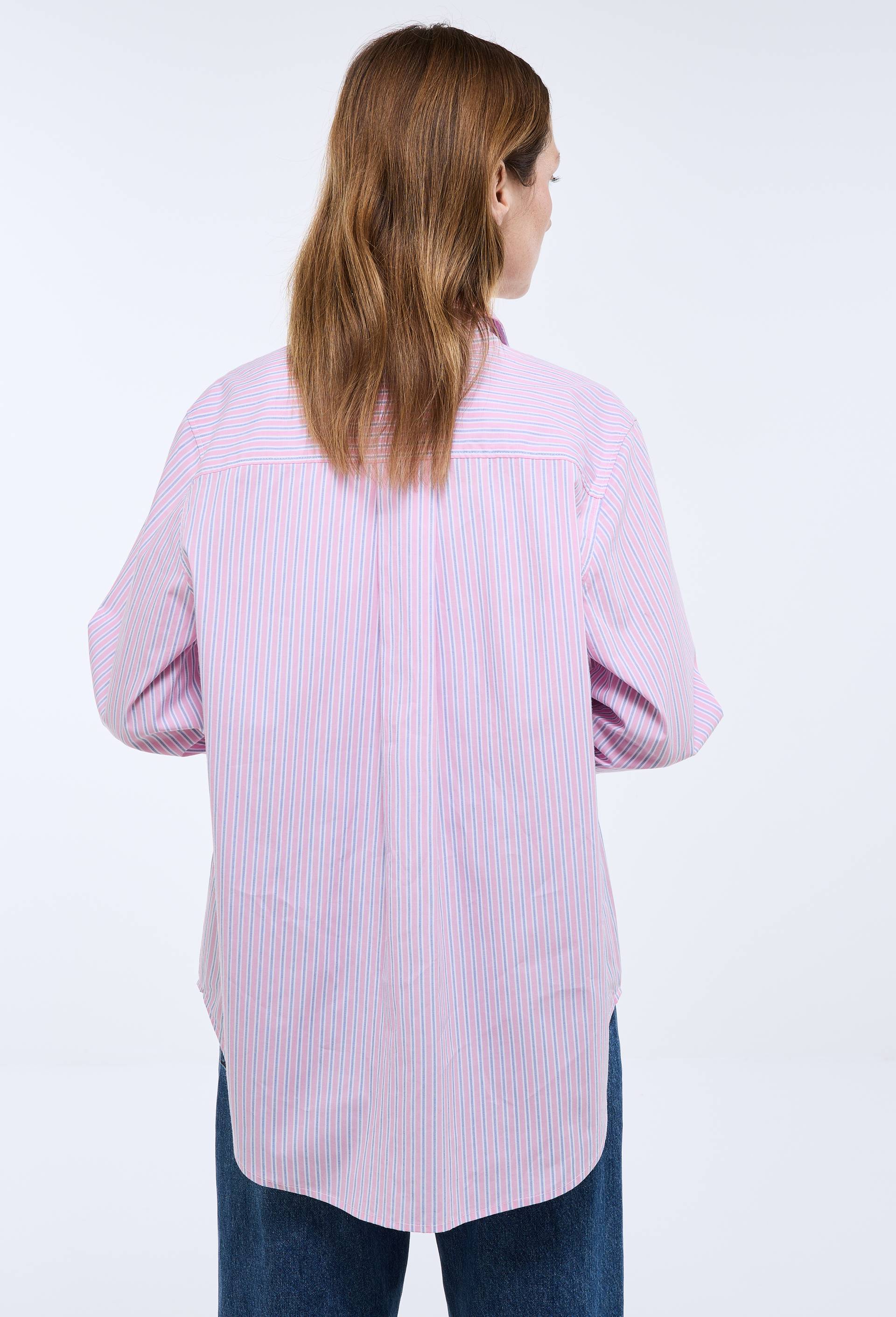 Chemise manches longues ray&eacute;e en coton BIO GOTS, Rose, large image number 1.0