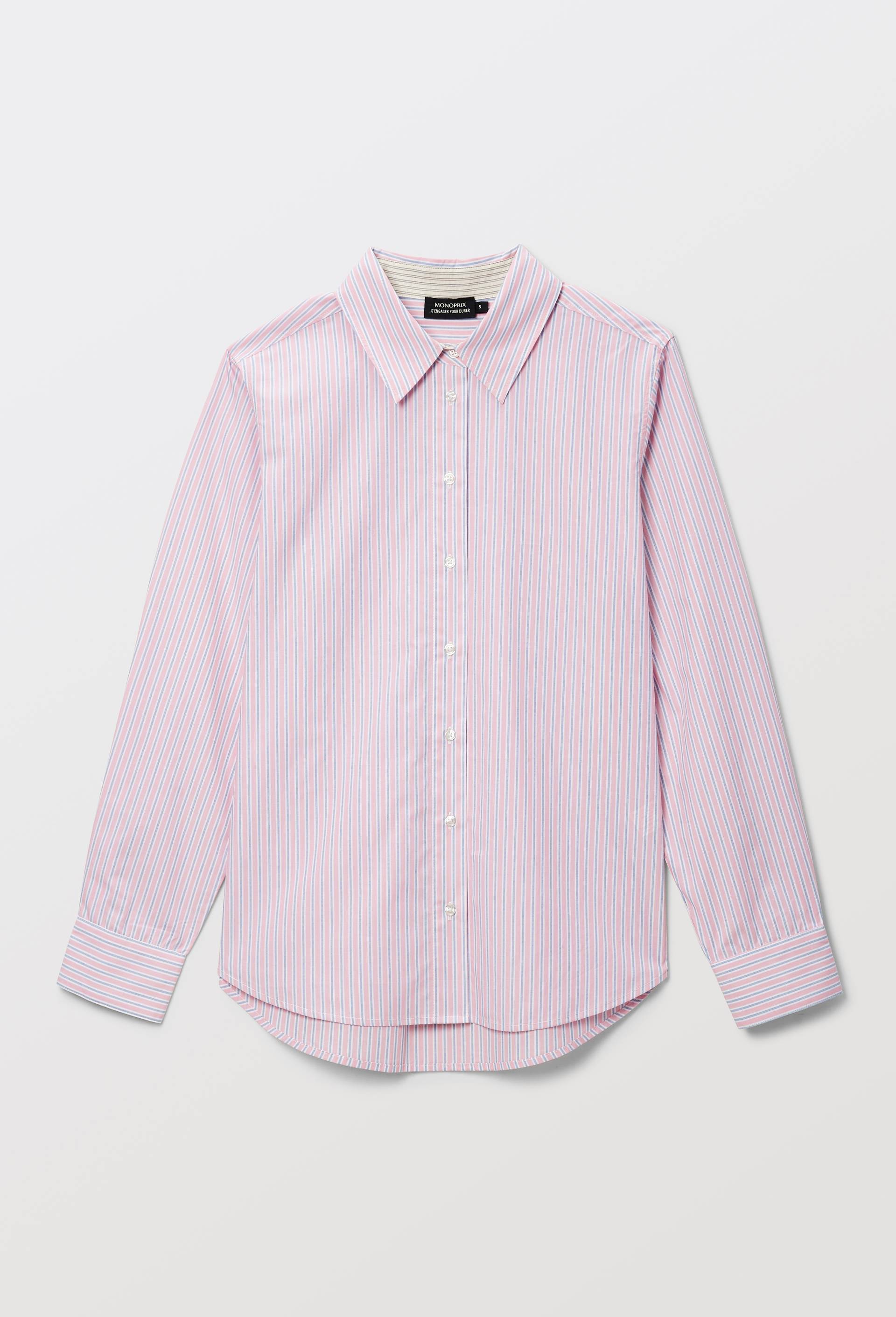 Chemise manches longues ray&eacute;e en coton BIO GOTS, Rose, large image number 2.0