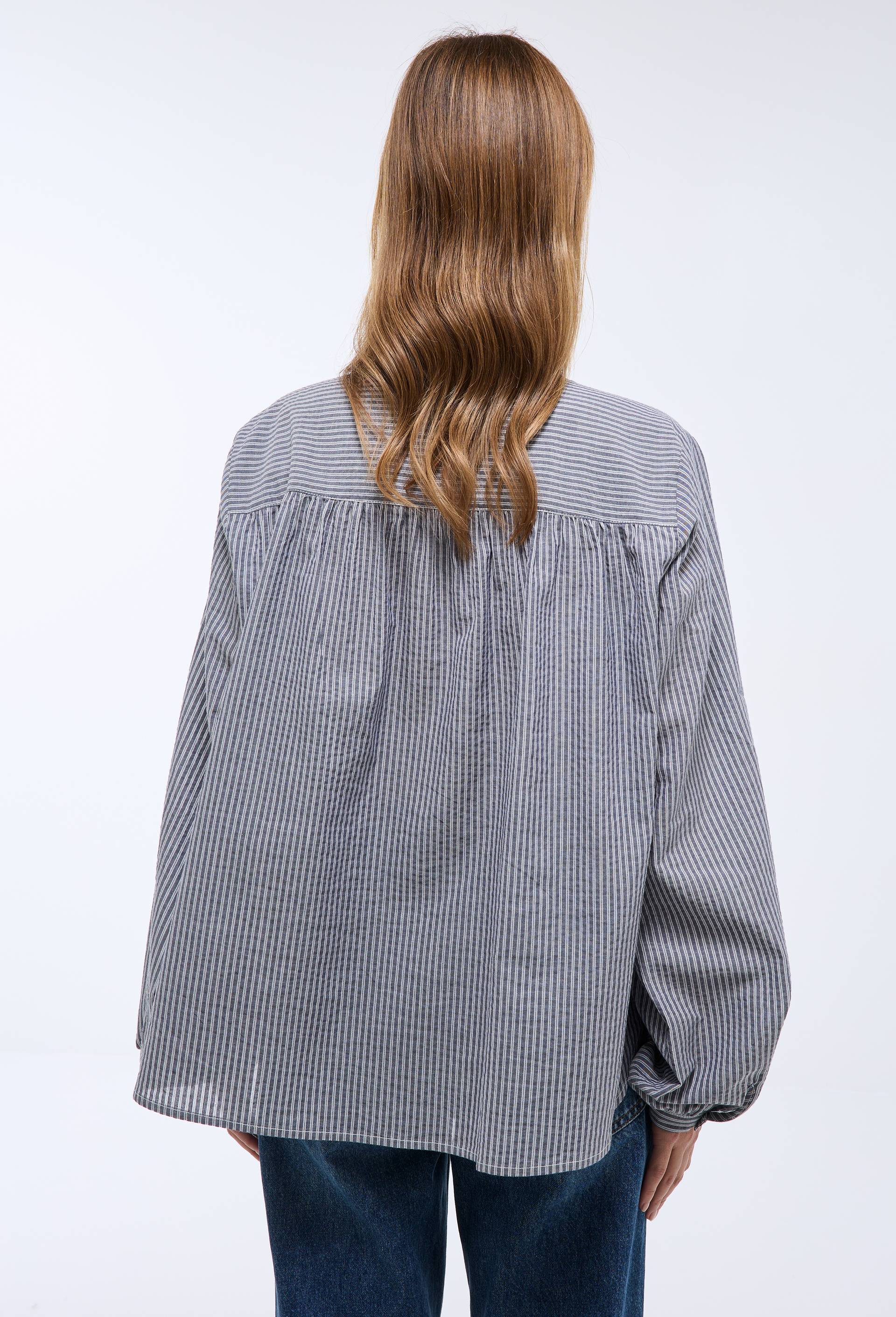 Blouse manches longues ray&eacute;e en coton BIO GOTS, Bleu fonc&eacute;, large image number 2.0