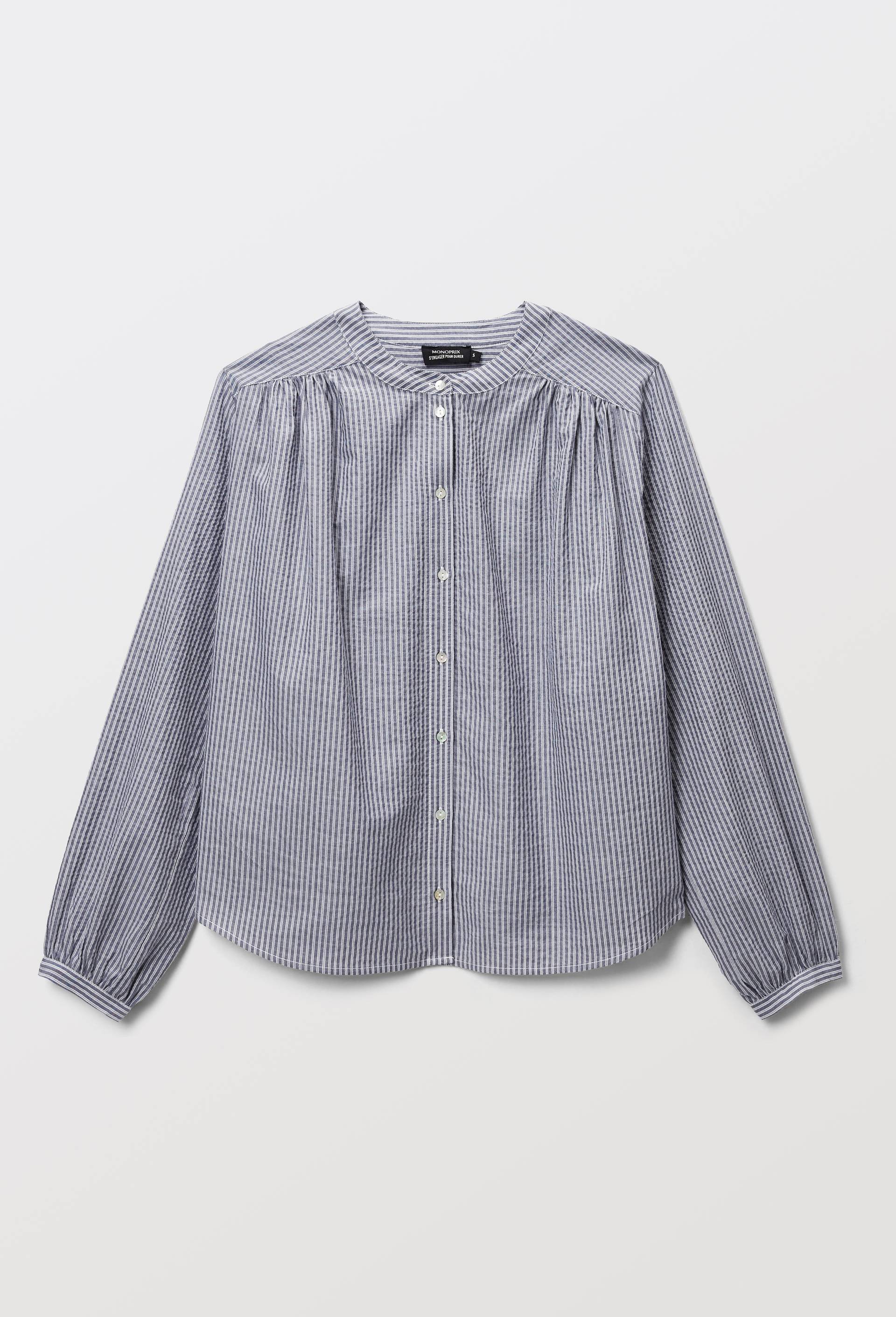 Blouse manches longues ray&eacute;e en coton BIO GOTS, Bleu fonc&eacute;, large image number 3.0