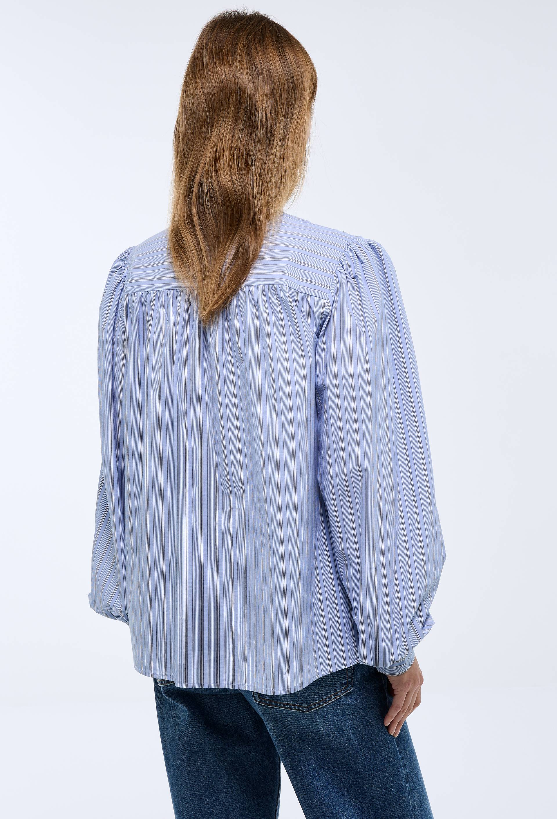 Blouse manches longues ray&eacute;e en coton, Bleu, large image number 1.0