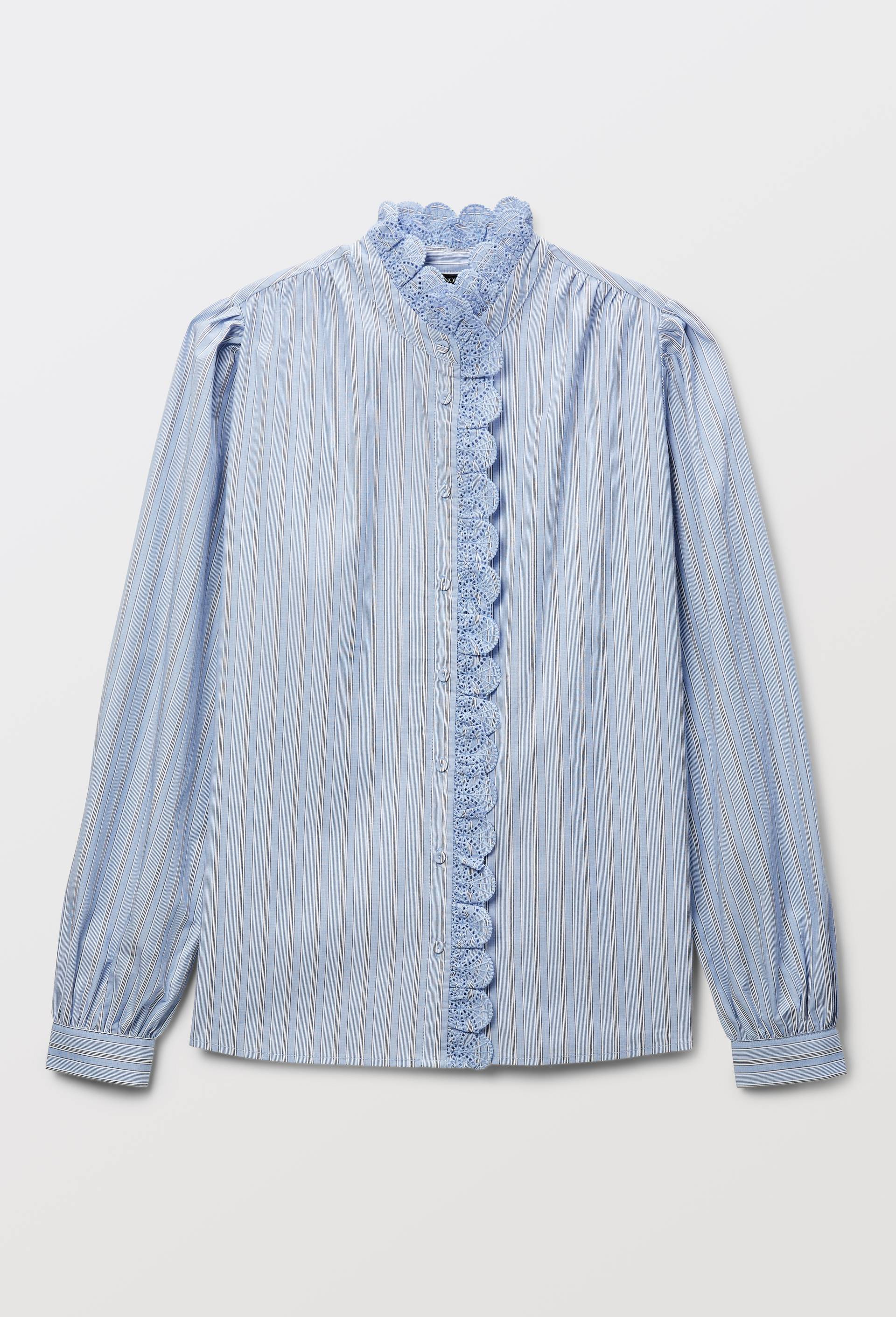 Blouse manches longues ray&eacute;e en coton, Bleu, large image number 2