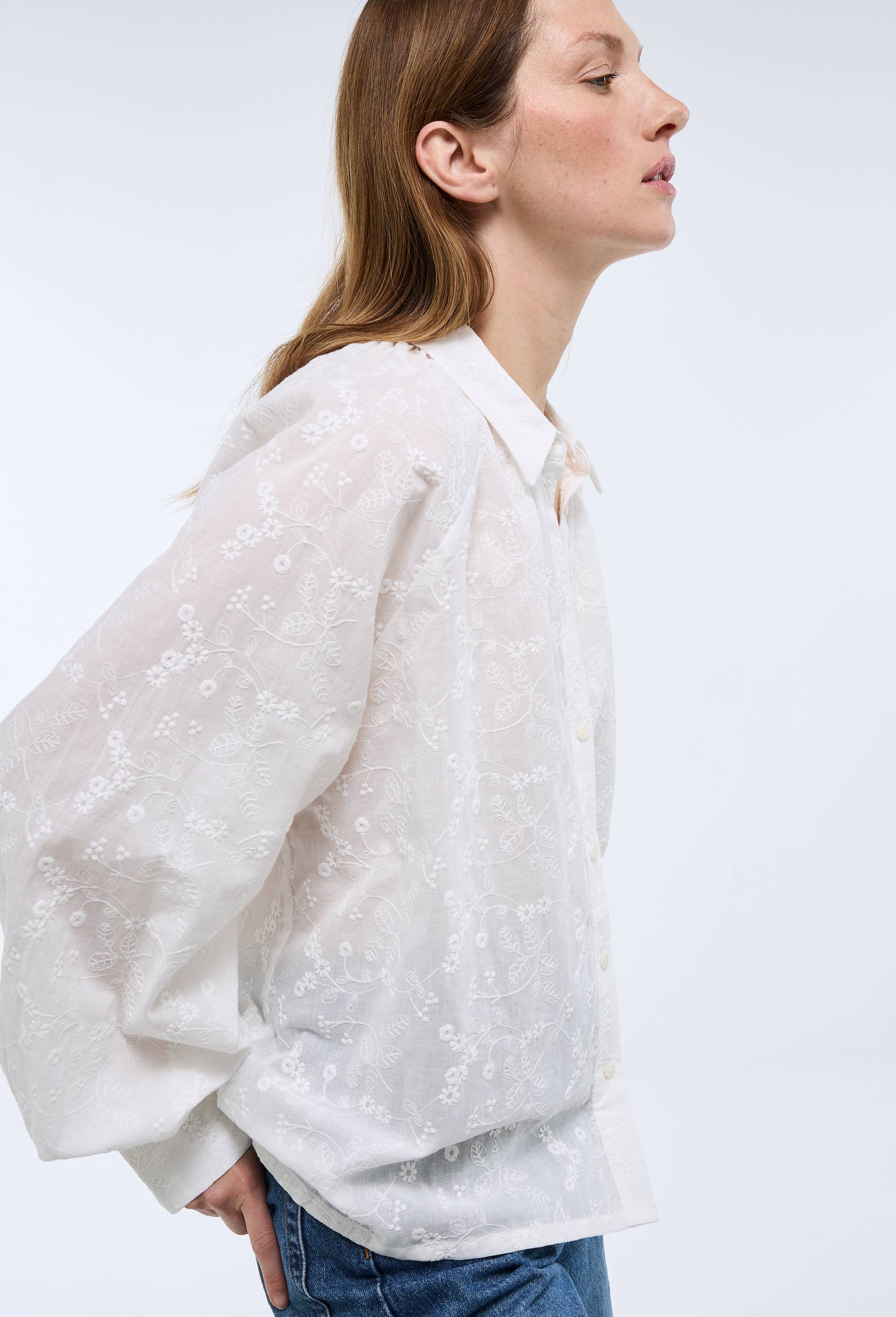 Chemise manches longues brod&eacute;e en coton BIO GOTS, Ecru, large image number 1.0