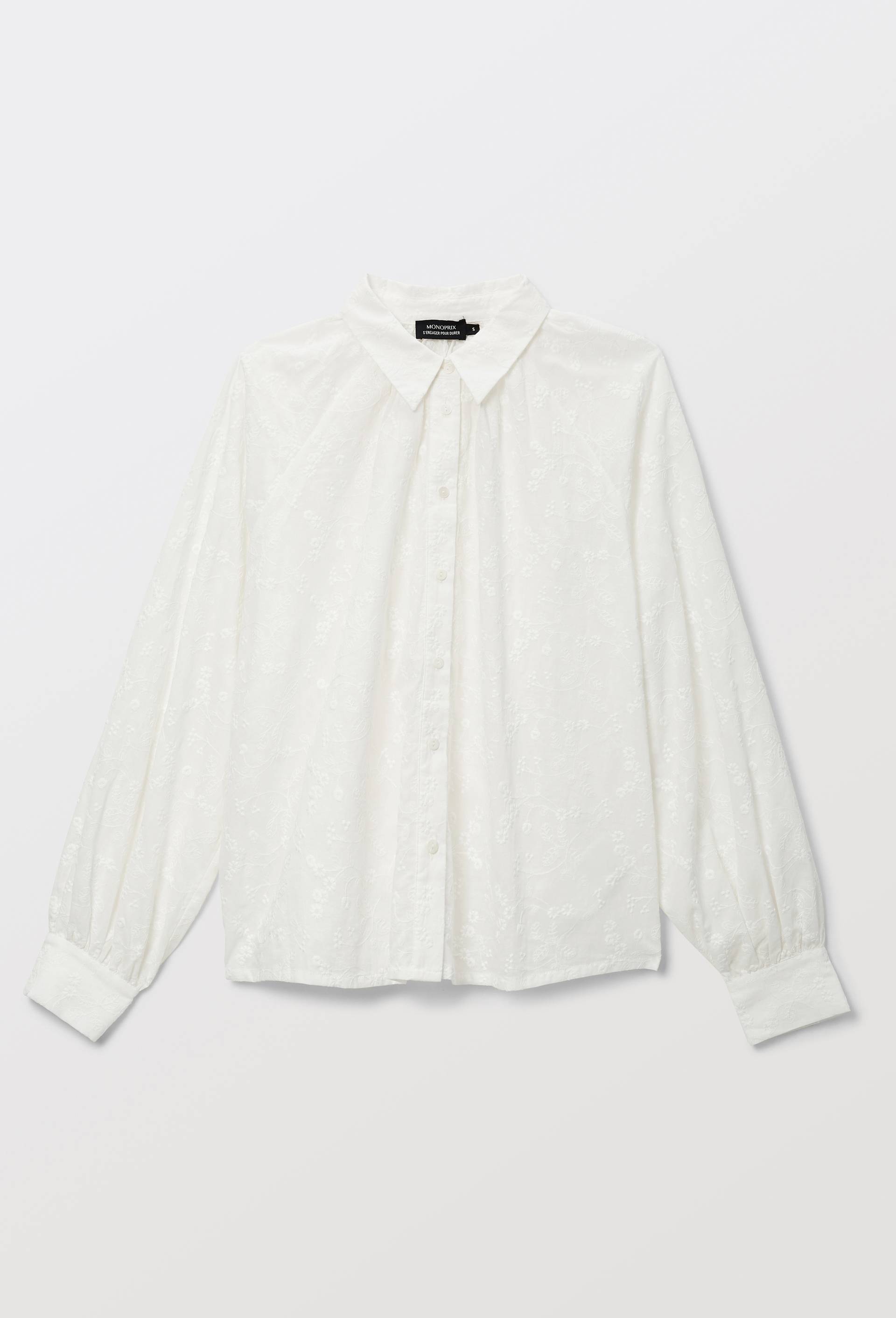 Chemise manches longues brod&eacute;e en coton BIO GOTS, Ecru, large image number 3