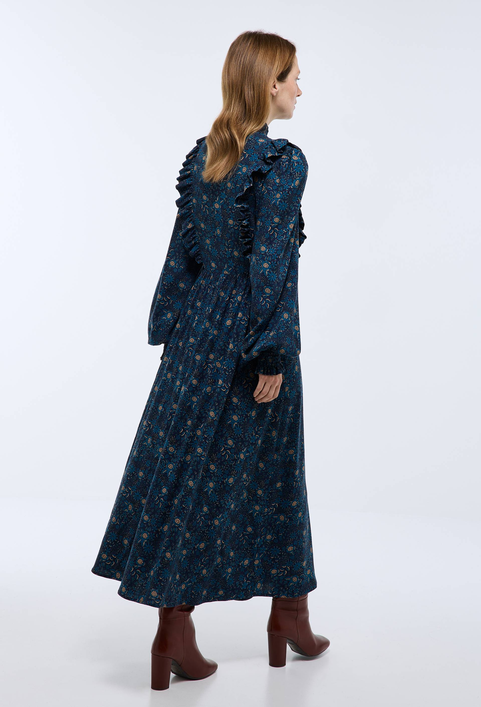 Robe midi smock&eacute;e imprim&eacute;e, Bleu fonc&eacute;, large image number 2
