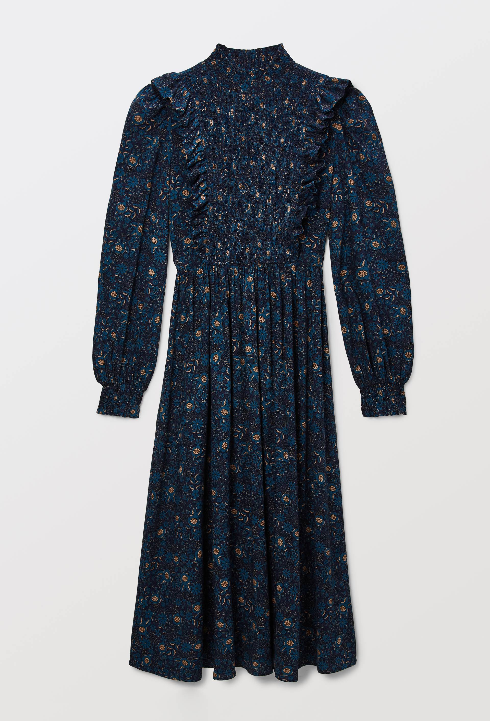 Robe midi smock&eacute;e imprim&eacute;e, Bleu fonc&eacute;, large image number 3
