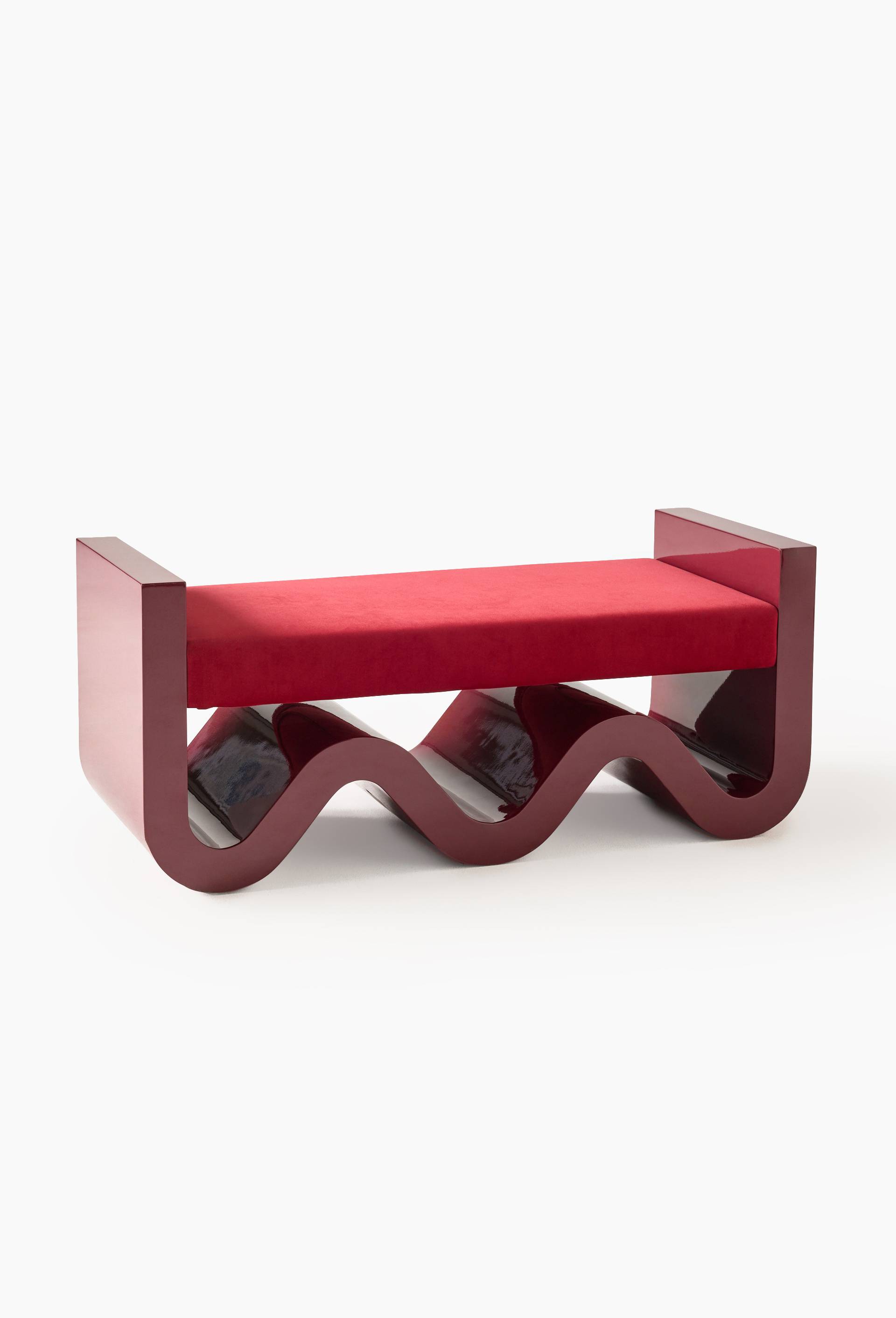 Banc en bois laqu&eacute;, lie de vin - BUREAU BENJAMIN x MONOPRIX - Exclusivit&eacute; web, Rouge fonc&eacute;, large image number 0.0