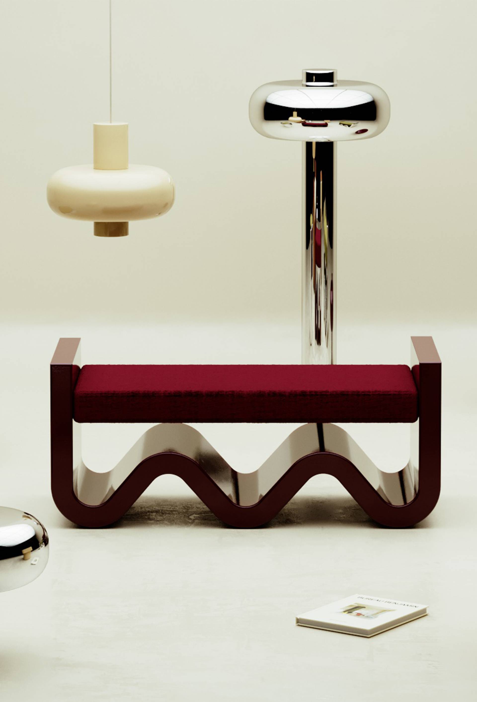 Banc en bois laqu&eacute;, lie de vin - BUREAU BENJAMIN x MONOPRIX - Exclusivit&eacute; web, Rouge fonc&eacute;, large image number 2.0