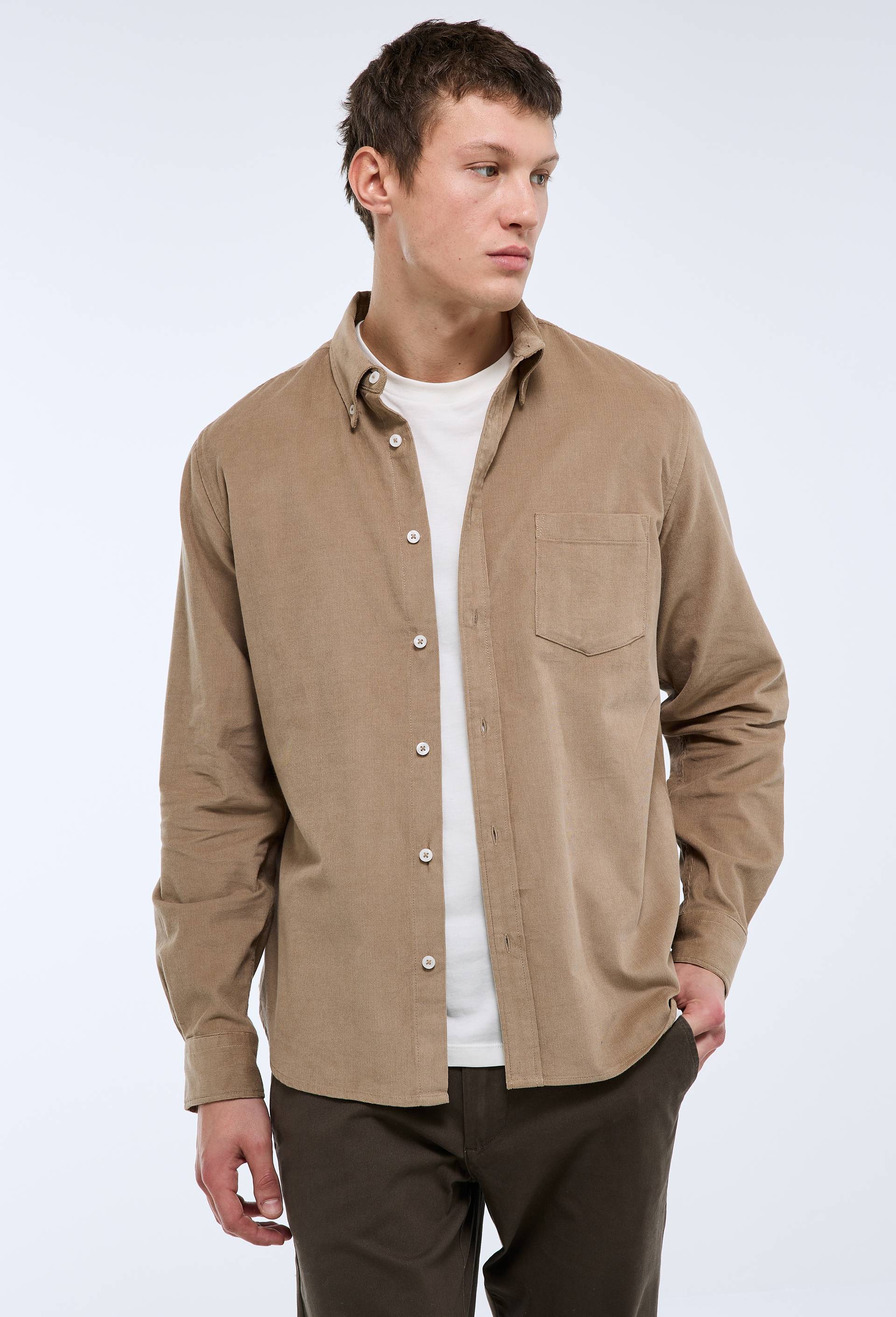 Chemise manches longues velours en coton BIO GOTS, Brun, large image number 0