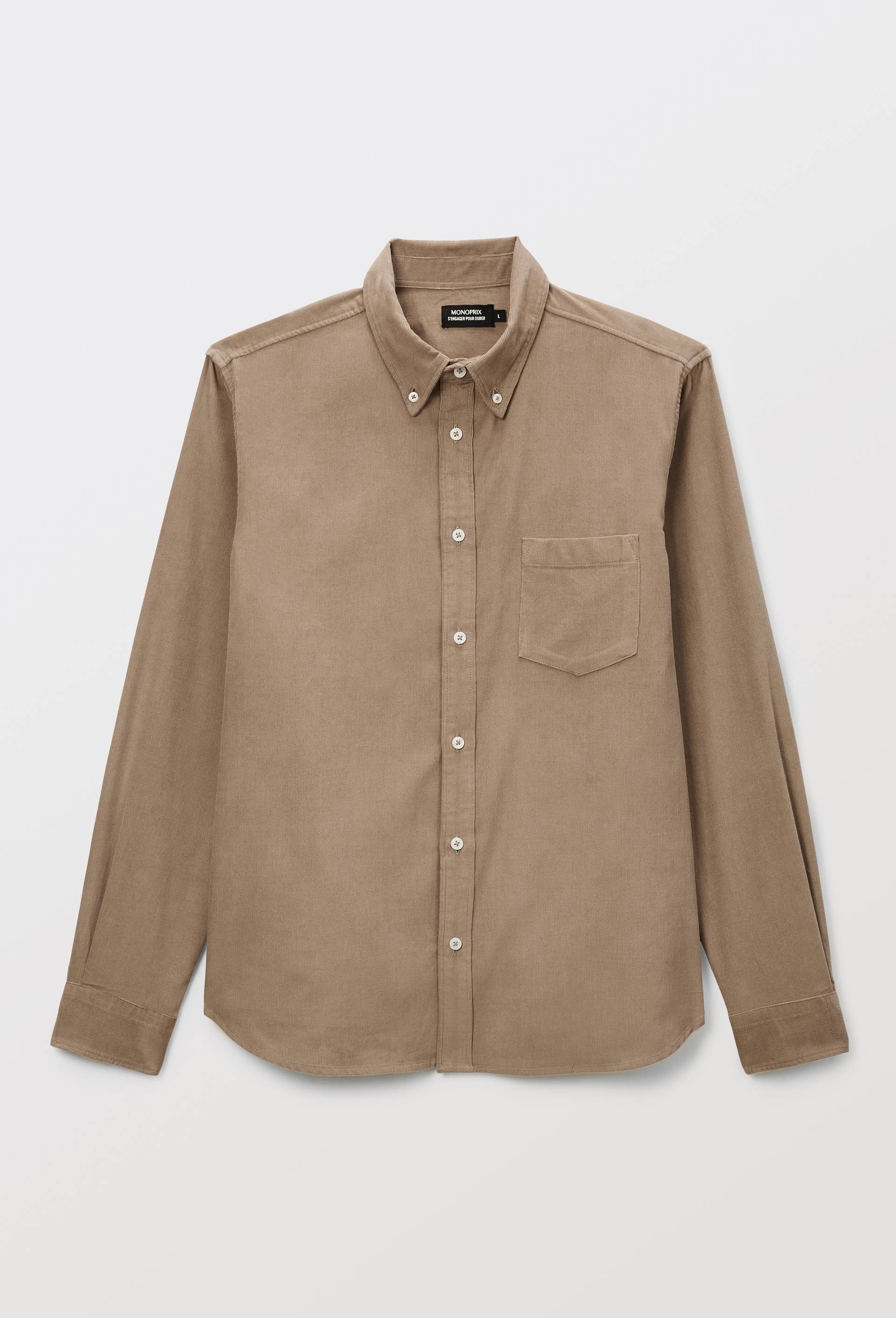 Chemise manches longues velours en coton BIO GOTS, Brun, large image number 2