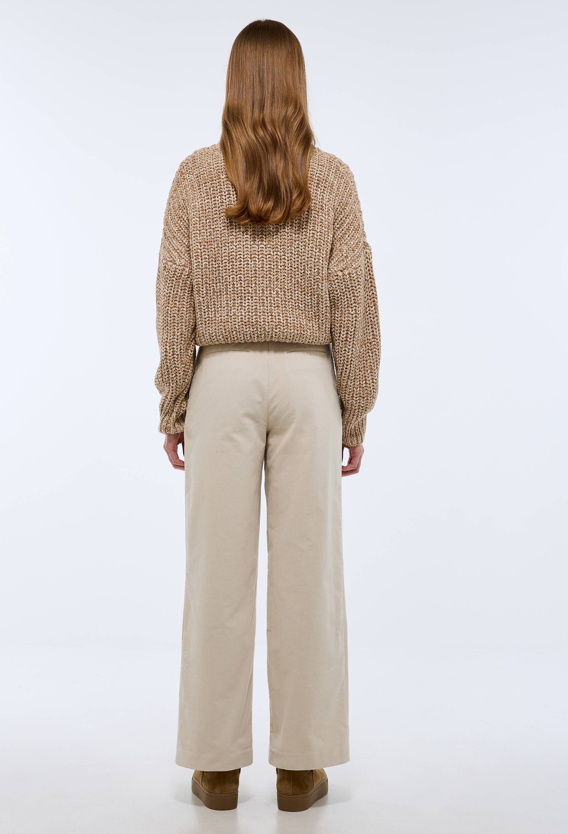 Pantalon droit &agrave; plis en velours, Ecru, large image number 1
