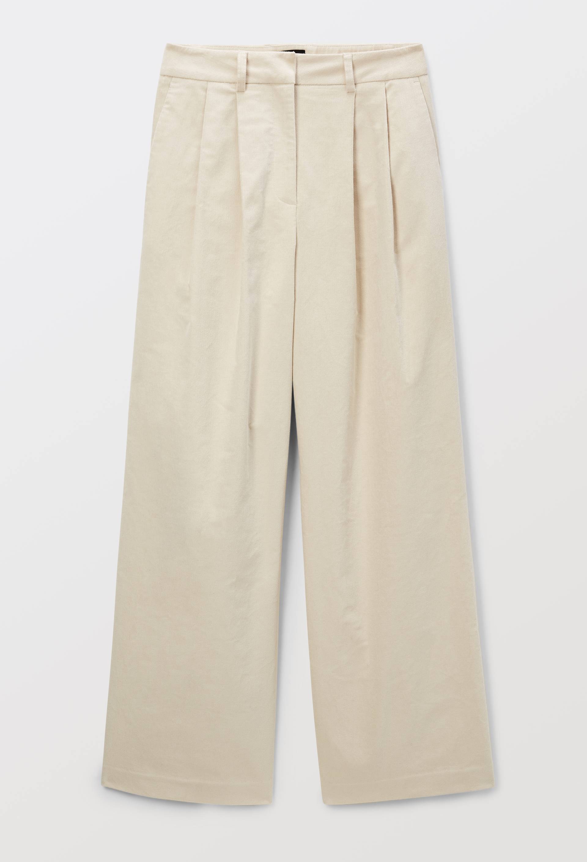 Pantalon droit &agrave; plis en velours, Ecru, large image number 2