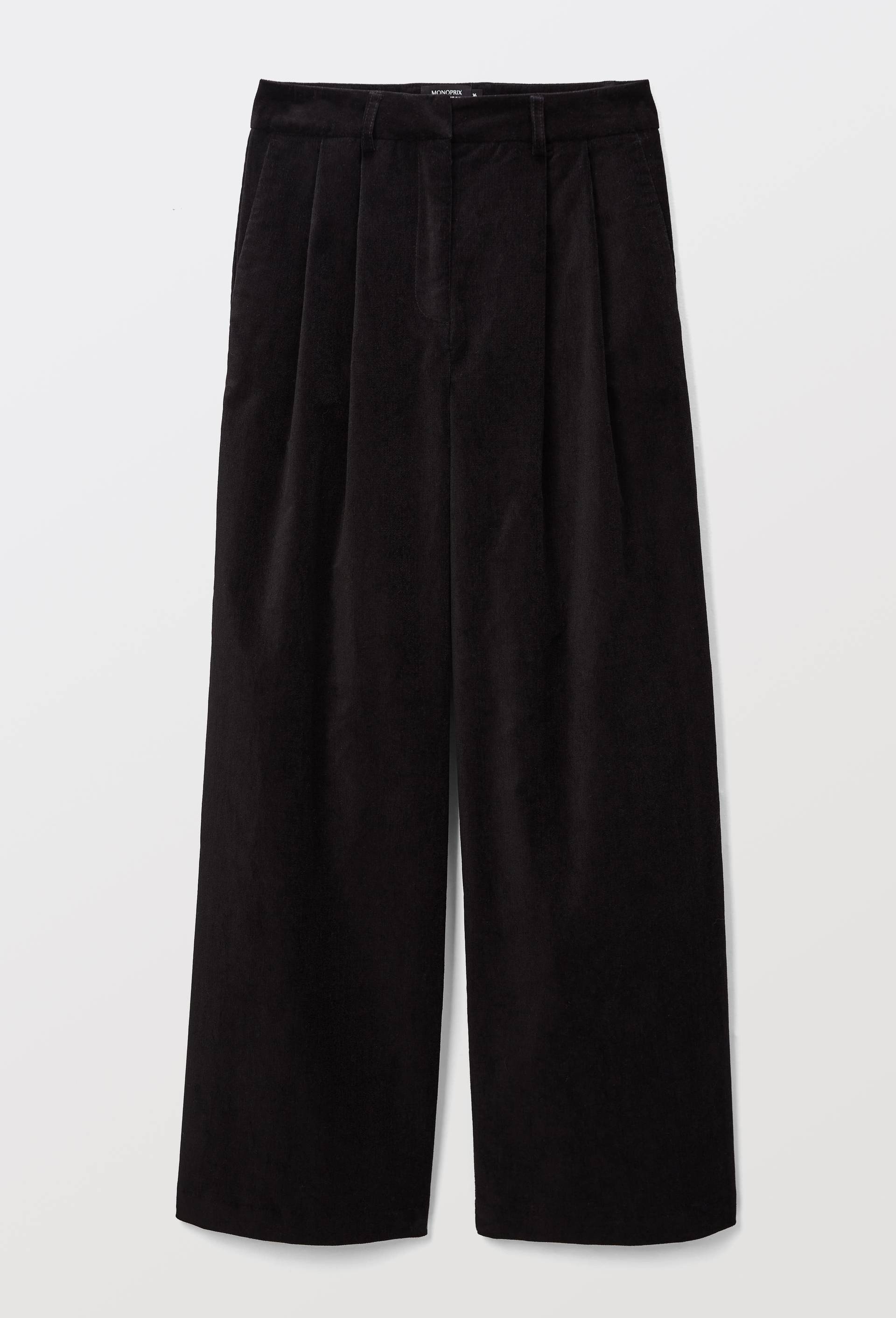 Pantalon droit &agrave; plis en velours, Noir, large image number 2