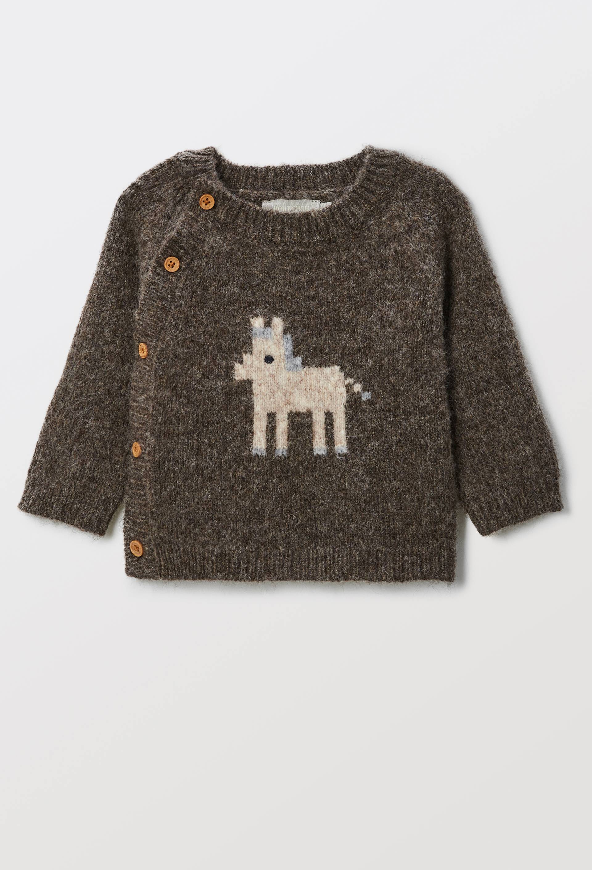 Pull intarsia imprim&eacute;, Brun, large image number 1