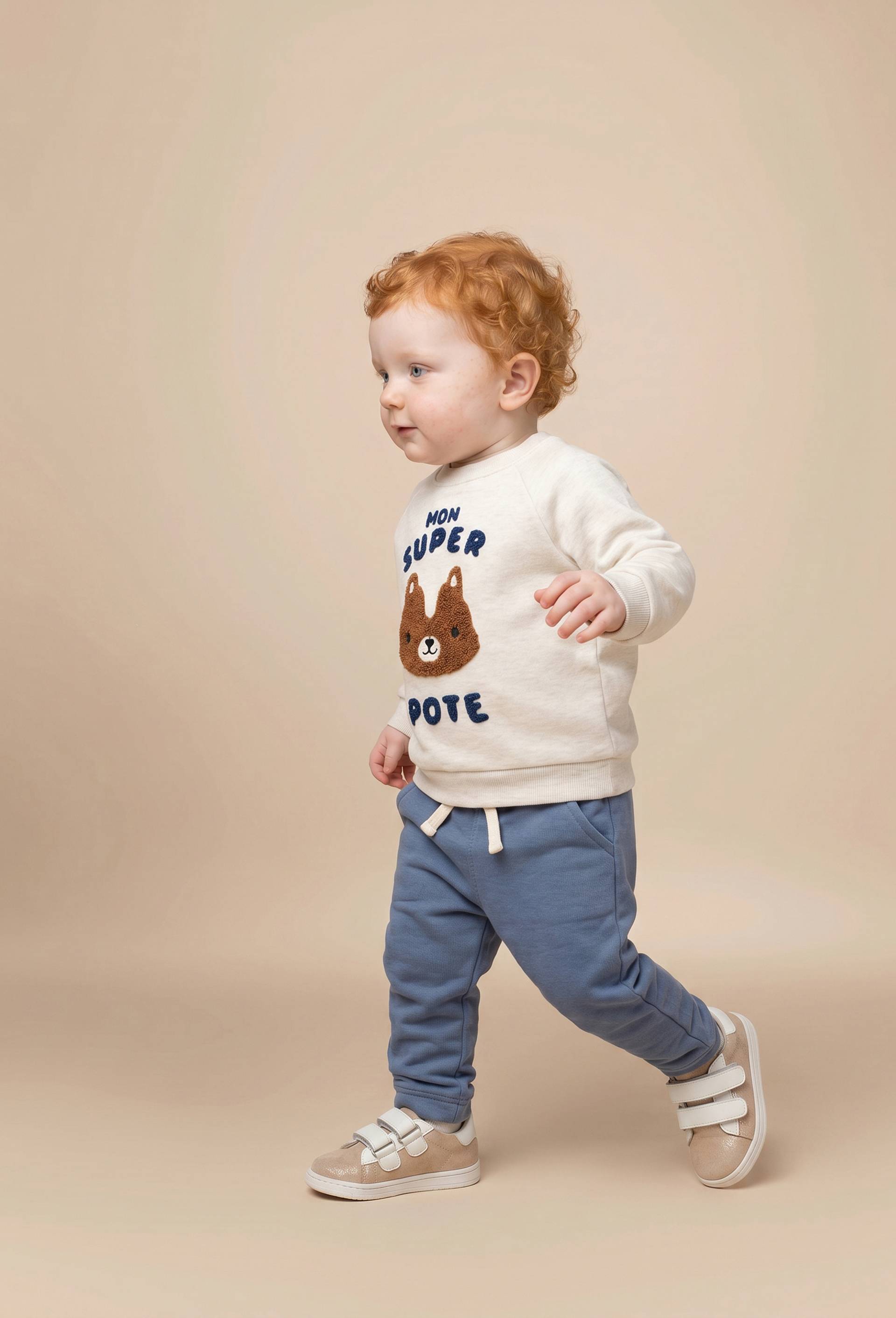 Jogging uni en molleton en coton BIO GOTS, Bleu, swatch image