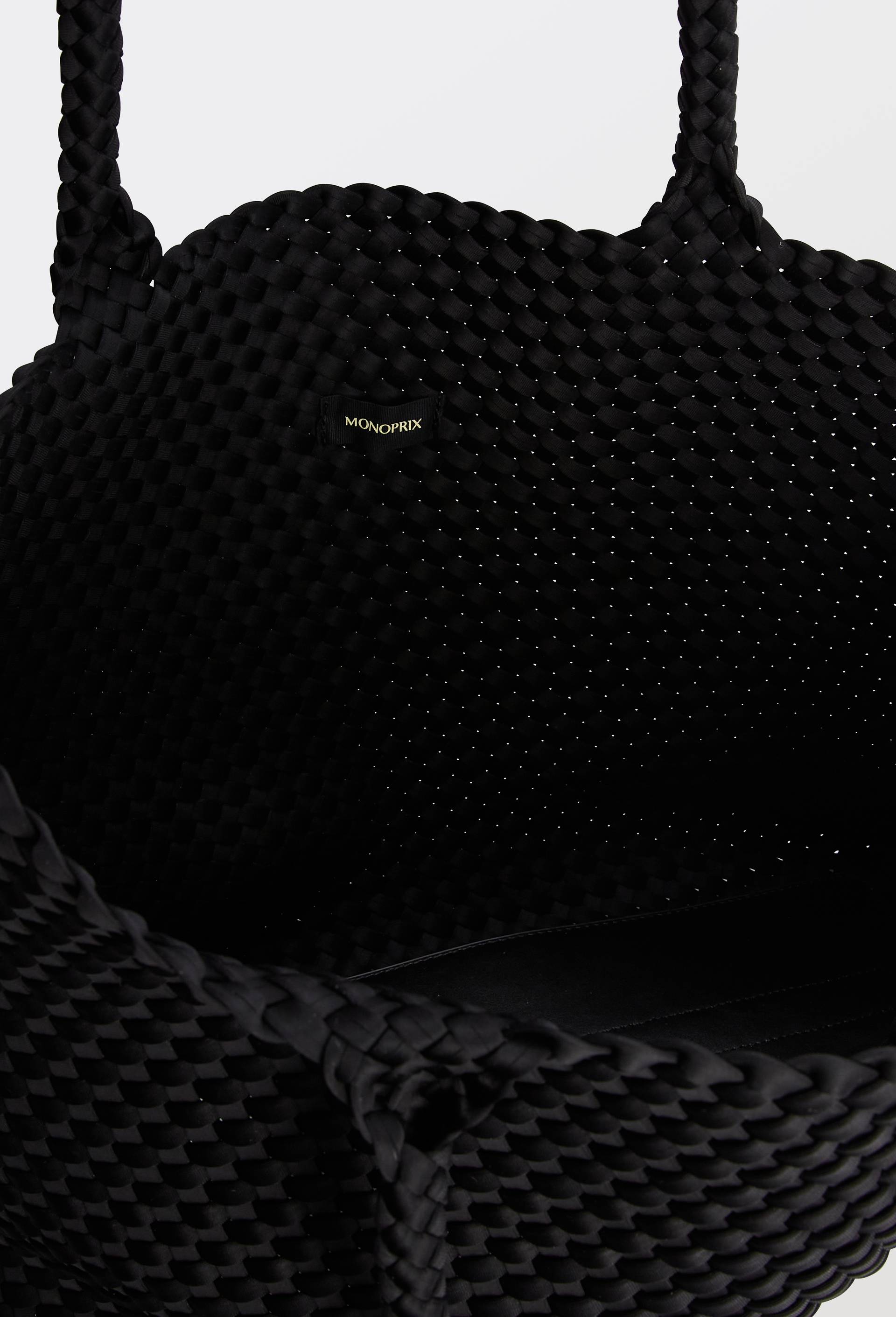 Maxi cabas tress&eacute; en tissu, Noir, large image number 2