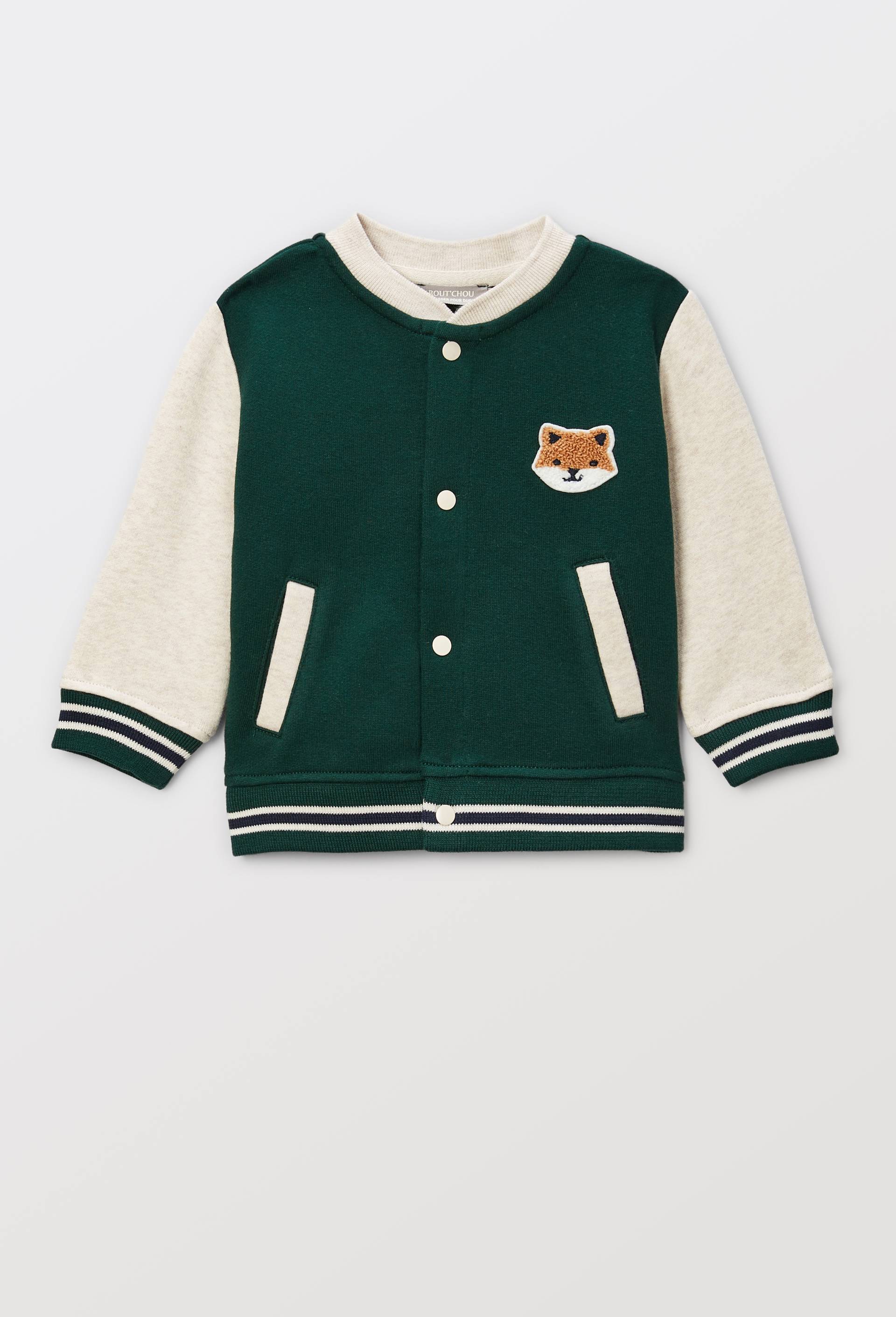 Gilet col teddy en molleton en coton BIO GOTS, Vert fonc&eacute;, large image number 1.0
